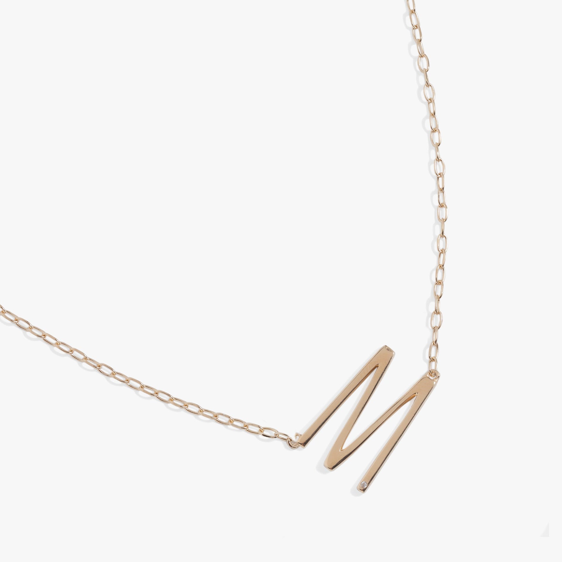 Sideways Initial M Pendant Necklace with Cubic Zirconia Accent