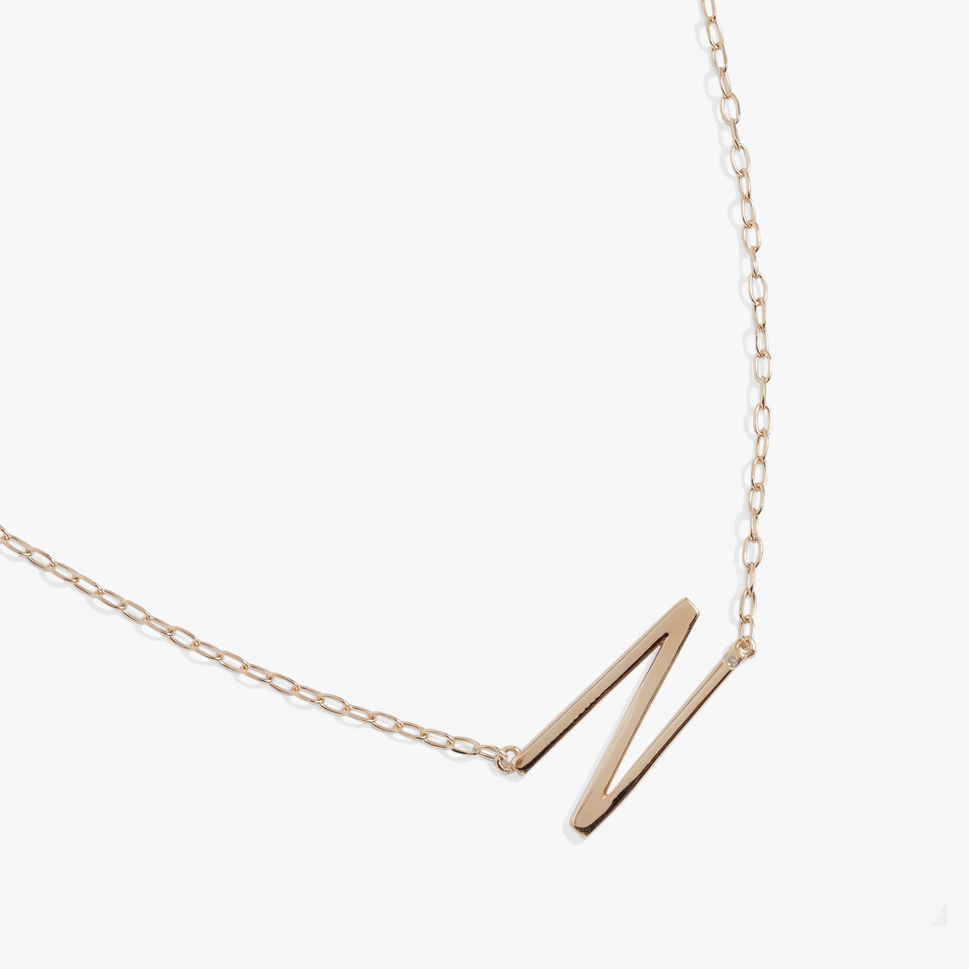 Sideways Initial N Pendant Necklace with Cubic Zirconia Accent