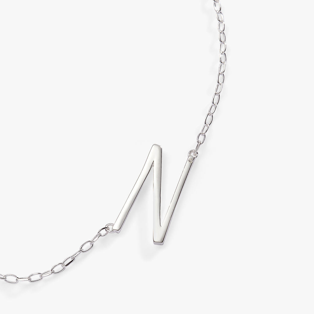 Sideways Initial N Pendant Necklace with Cubic Zirconia Accent