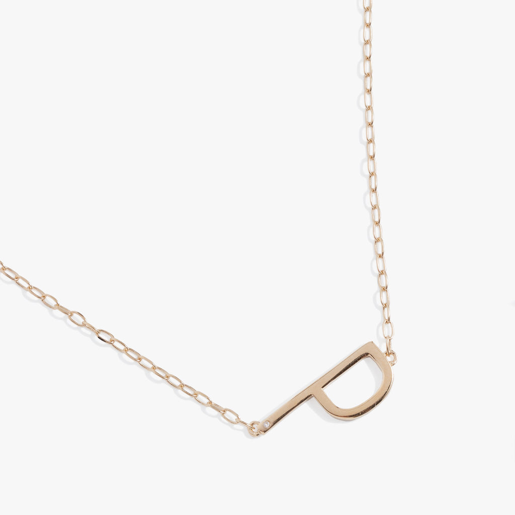 Initial P Sideways Pendant Necklace with Cubic Zirconia