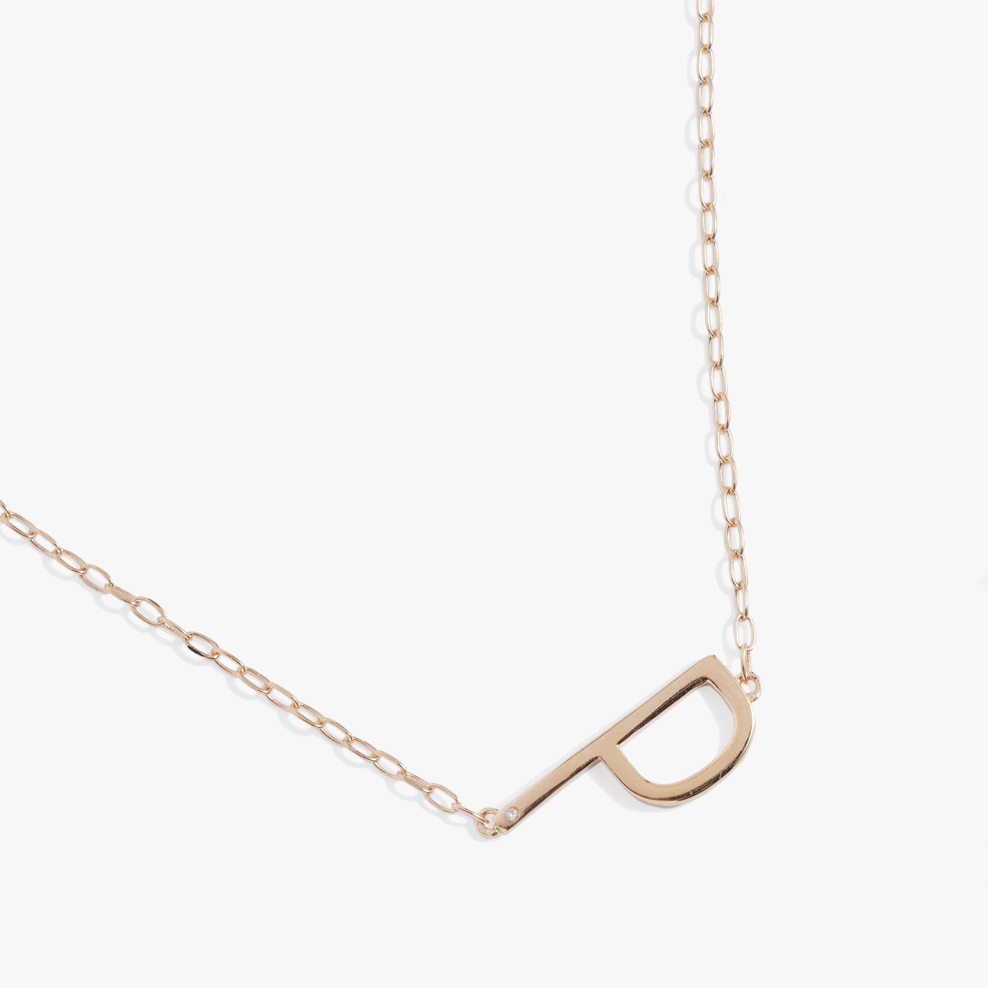 Initial P Sideways Pendant Necklace with Cubic Zirconia