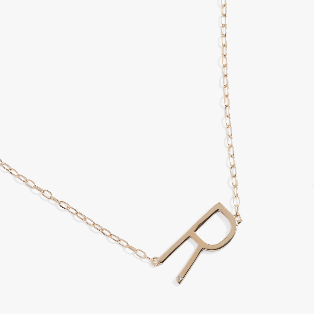 Initial R Sideways Pendant Necklace in Sterling Silver