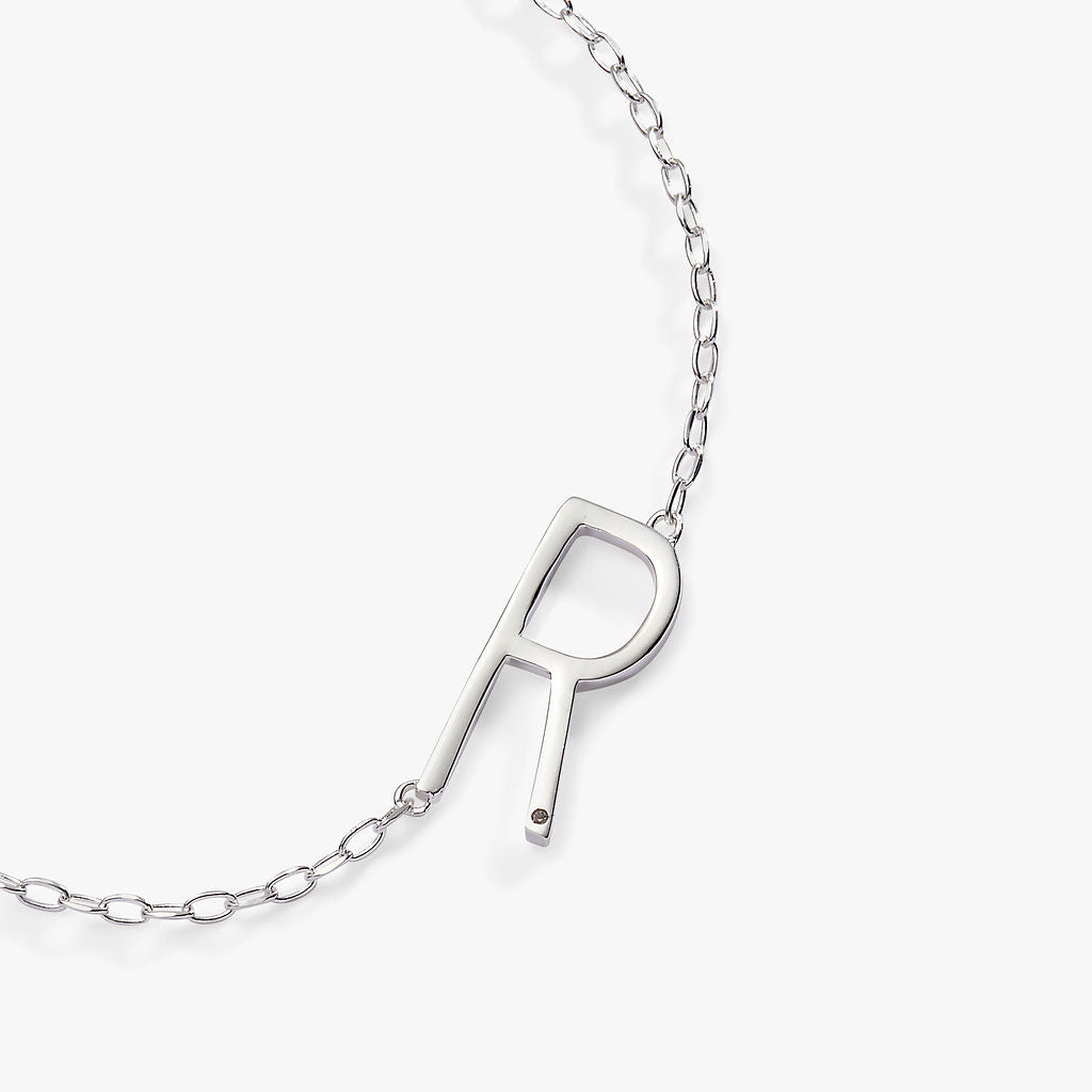 Initial R Sideways Pendant Necklace in Sterling Silver