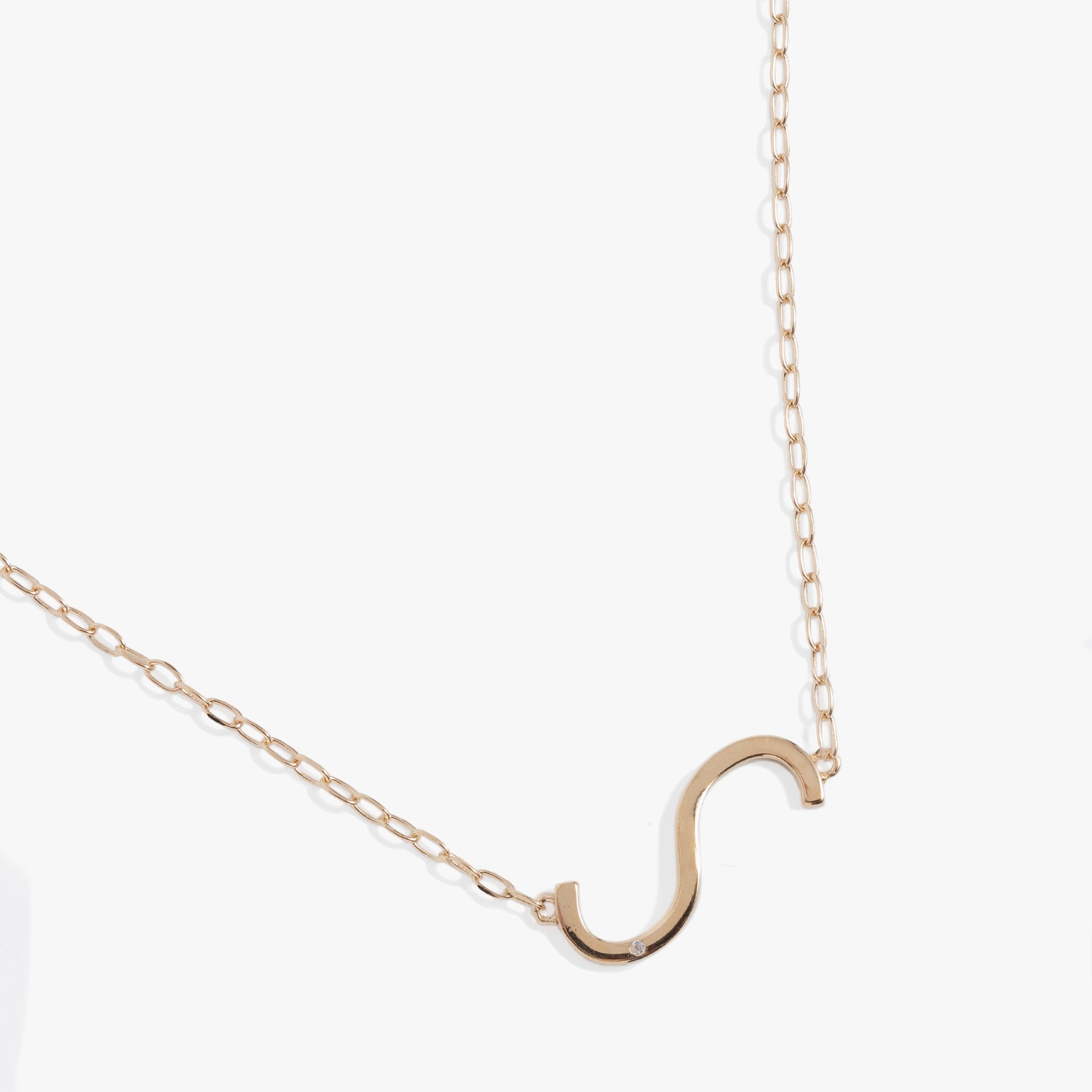 Sideways Initial S Pendant Necklace with White CZ Accent