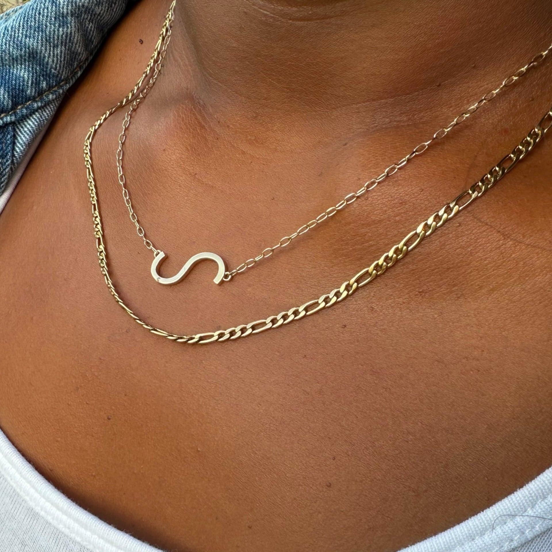 Sideways Initial S Pendant Necklace with White CZ Accent