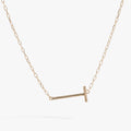Sideways initial T pendant necklace crafted in sterling silver with sparkling stone