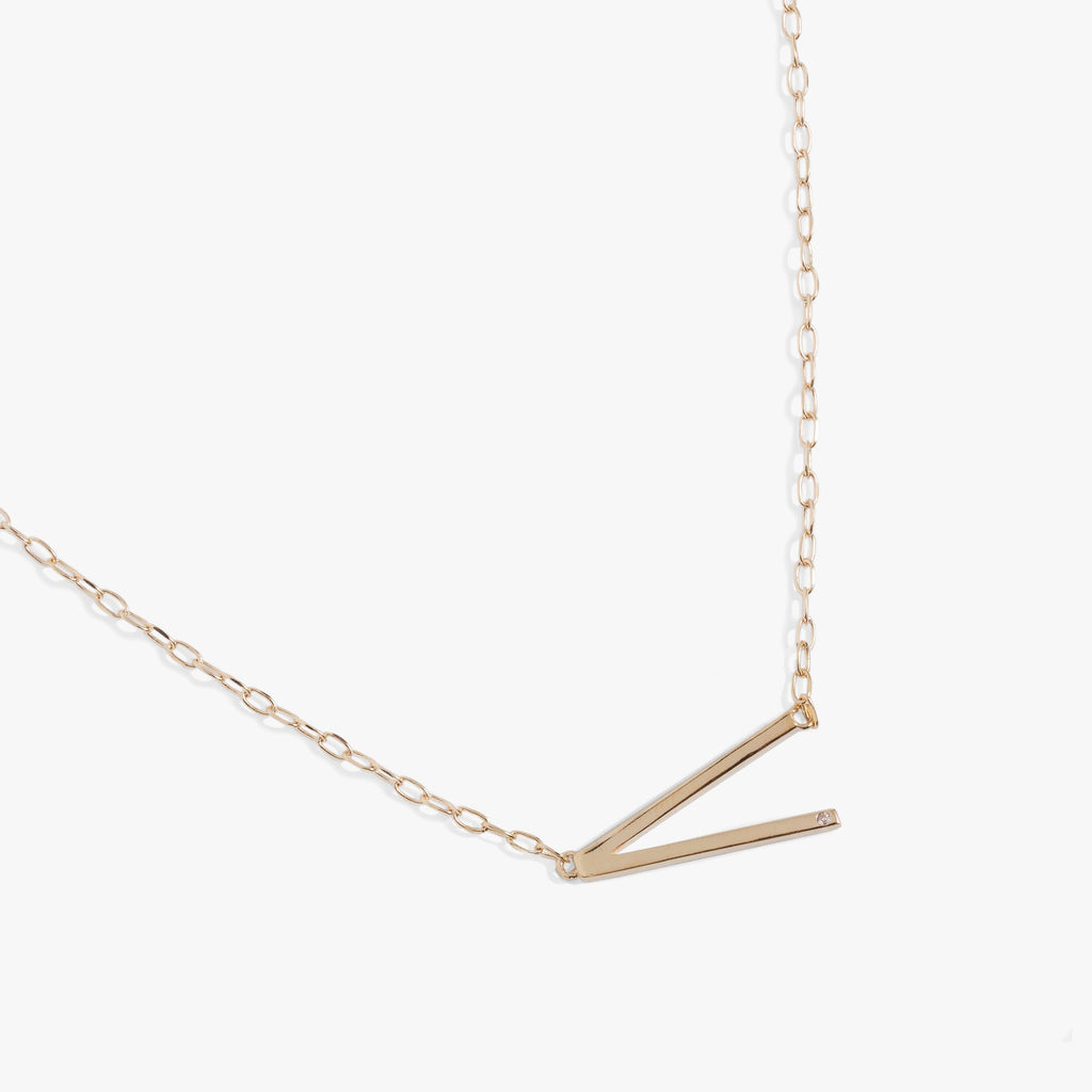 Initial V Sideways Pendant Necklace with Cubic Zirconia