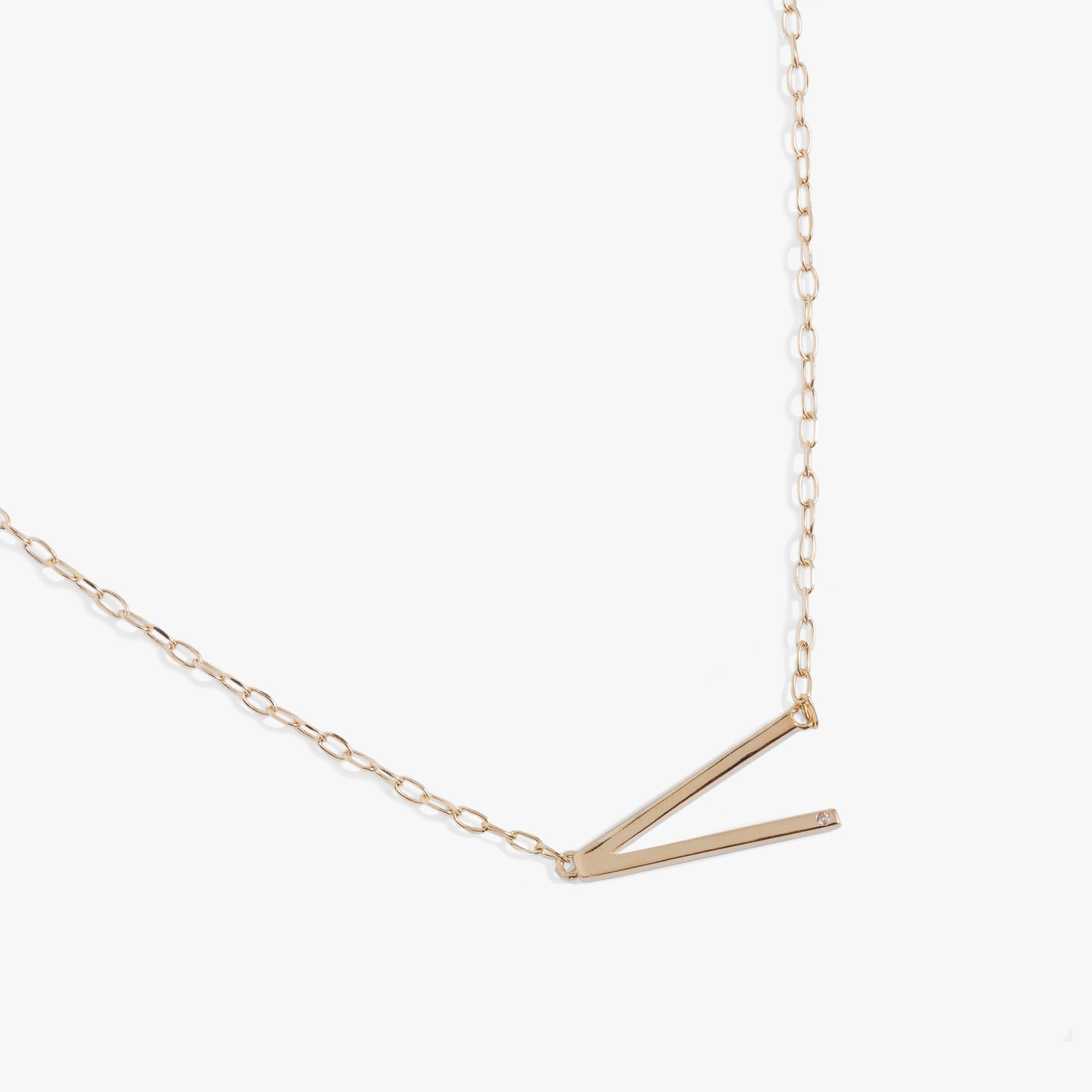 Initial V Sideways Pendant Necklace with Cubic Zirconia