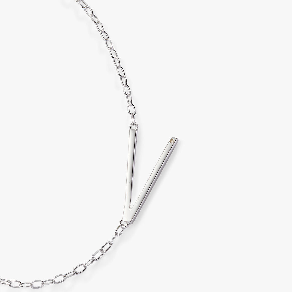 Initial V Sideways Pendant Necklace with Cubic Zirconia
