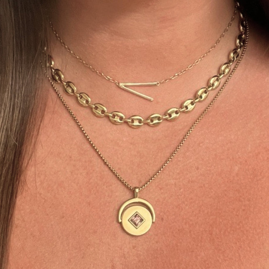 Initial V Sideways Pendant Necklace with Cubic Zirconia