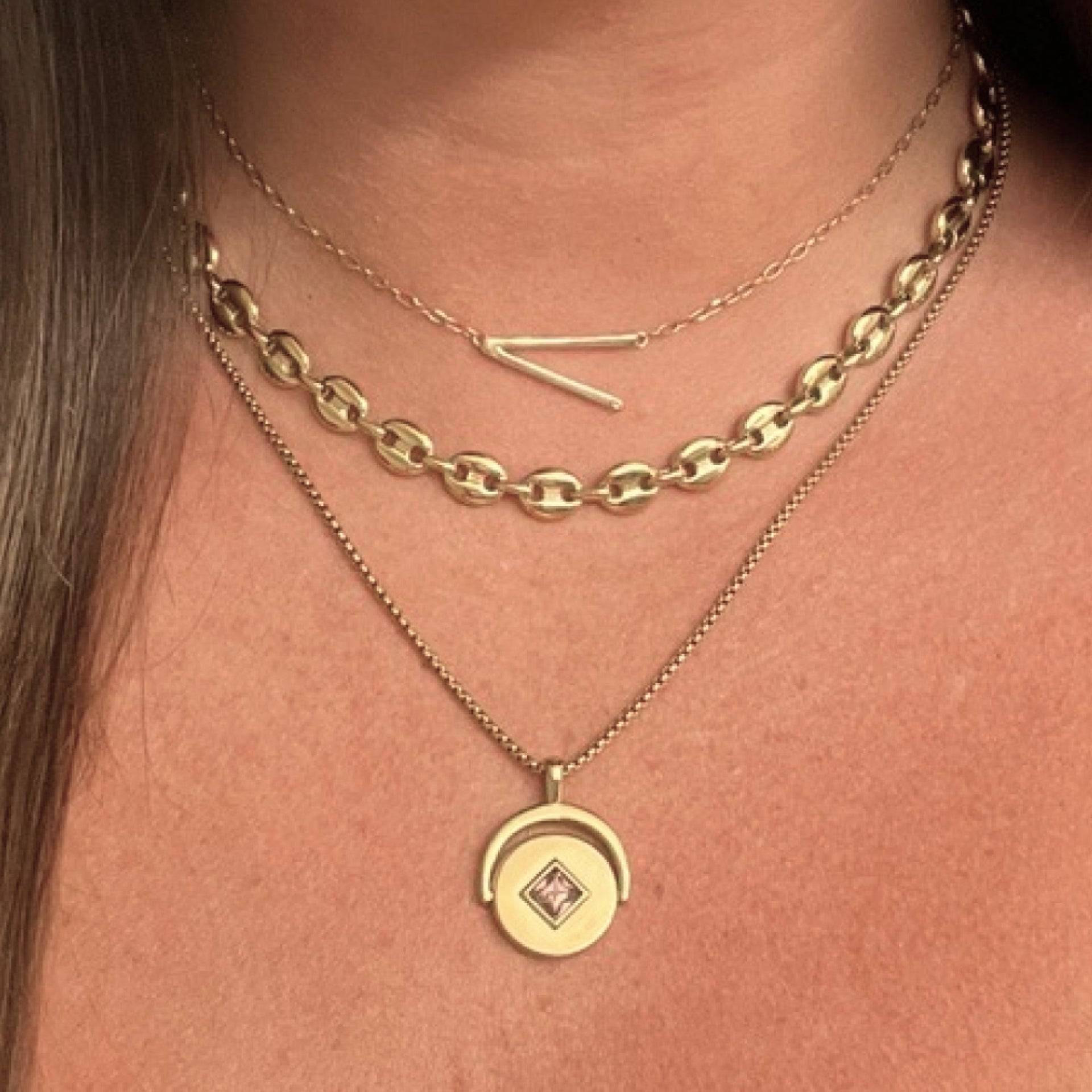 Initial V Sideways Pendant Necklace with Cubic Zirconia