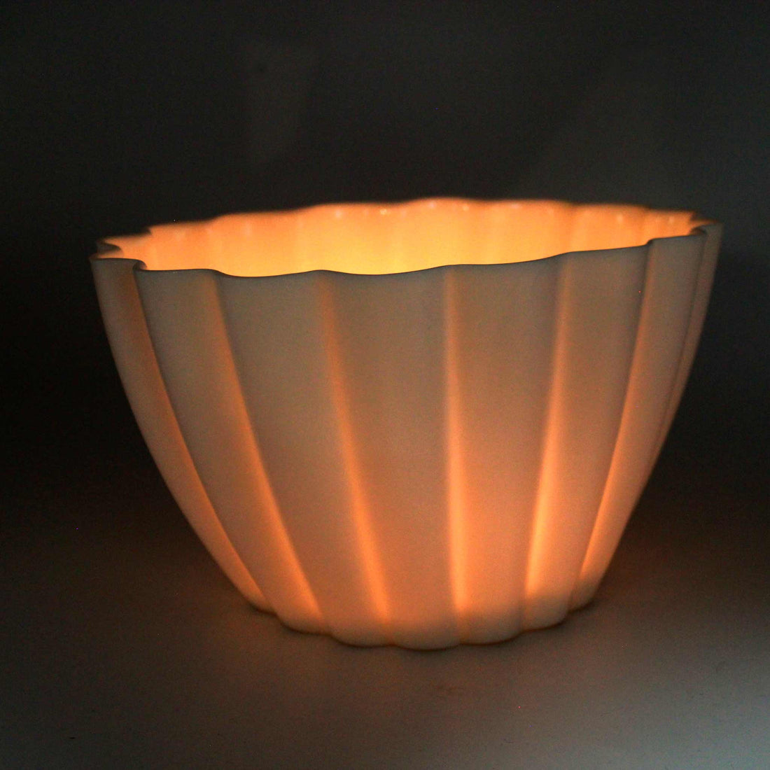 Fluted Porcelain Candle Holder in Cream Matte Finish - Image 3