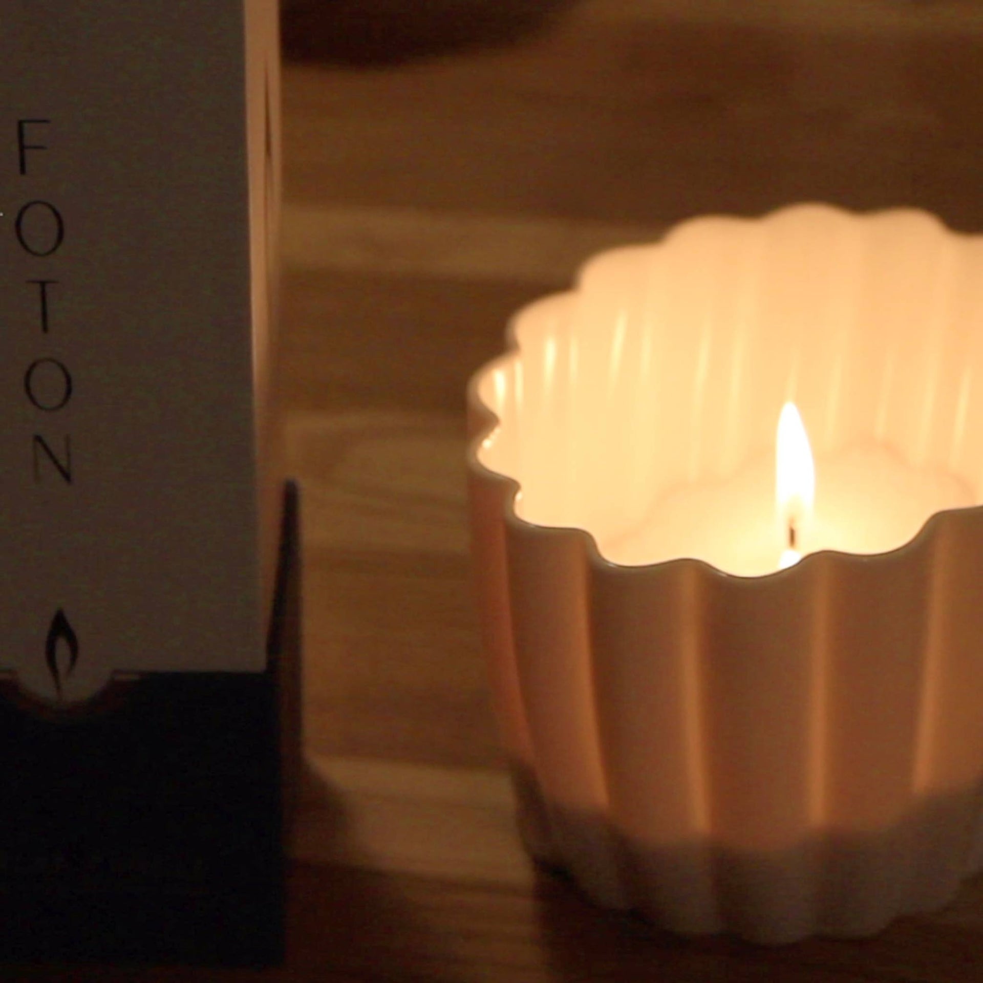 Fluted Porcelain Candle Holder in Cream Matte Finish - Image 2