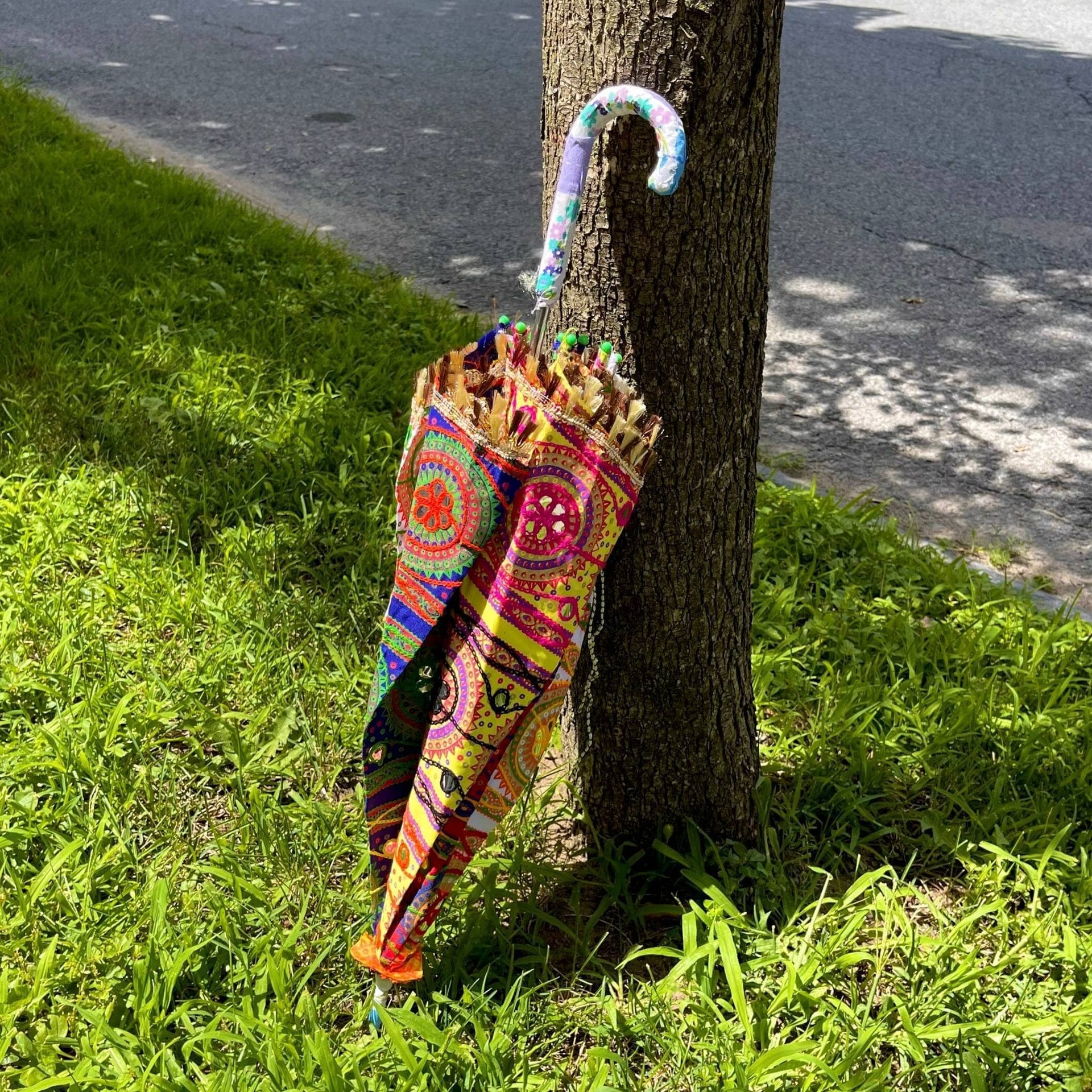 Embellished Parasol Umbrella - Hand-Decorated Sun Shade Accessory