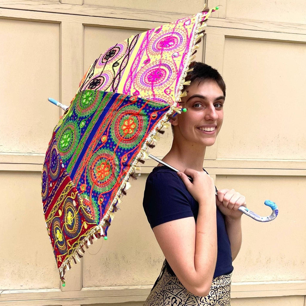 Embellished Parasol Umbrella - Hand-Decorated Sun Shade Accessory