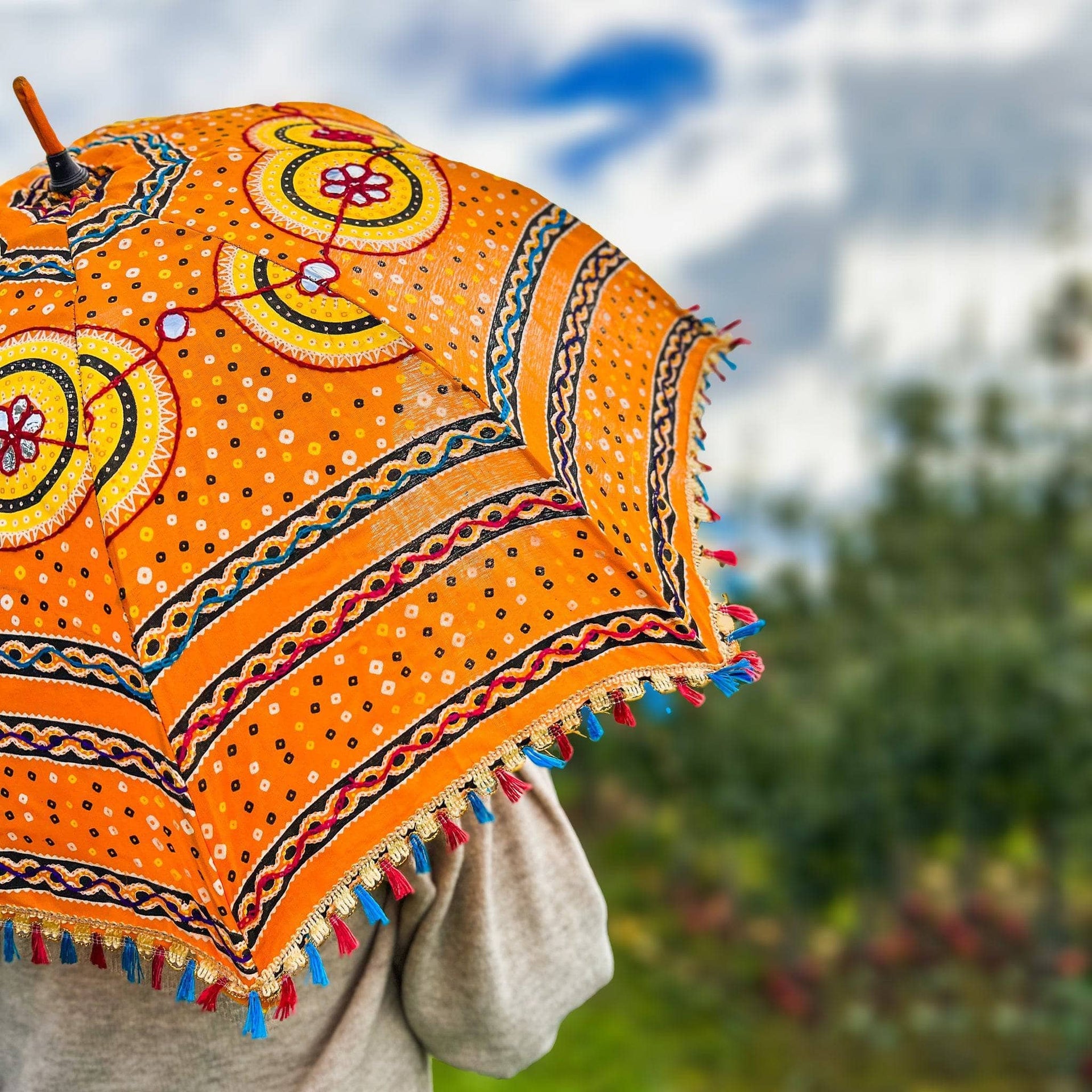 Embellished Parasol Umbrella - Hand-Decorated Sun Shade Accessory