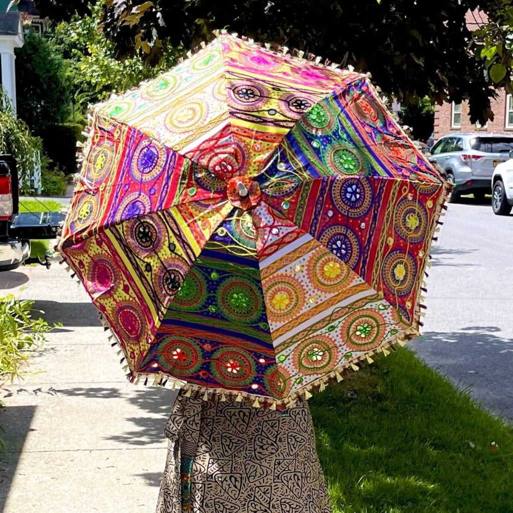 Embellished Parasol Umbrella - Hand-Decorated Sun Shade Accessory