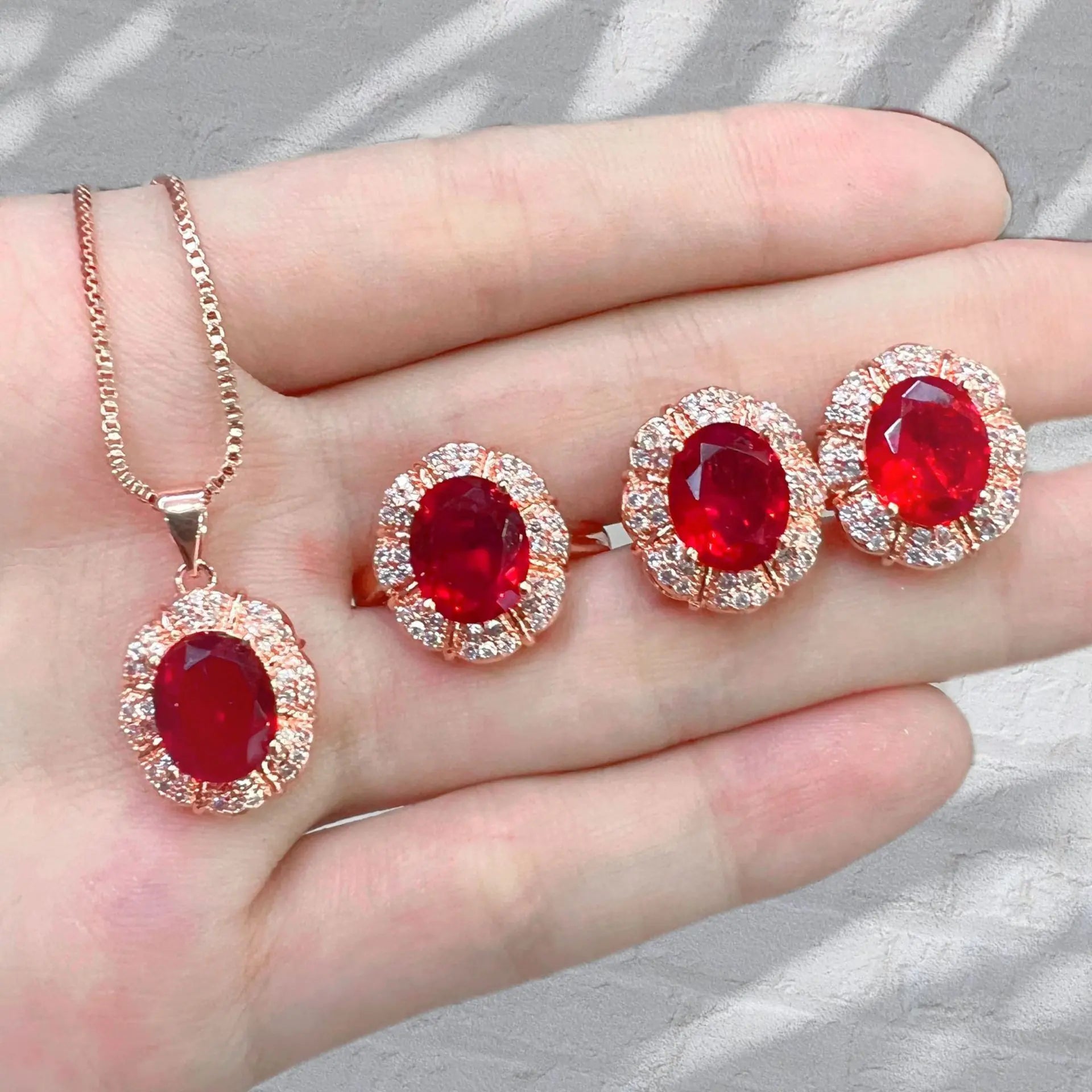Gemstone Crown Necklace Set with Earrings & Ring