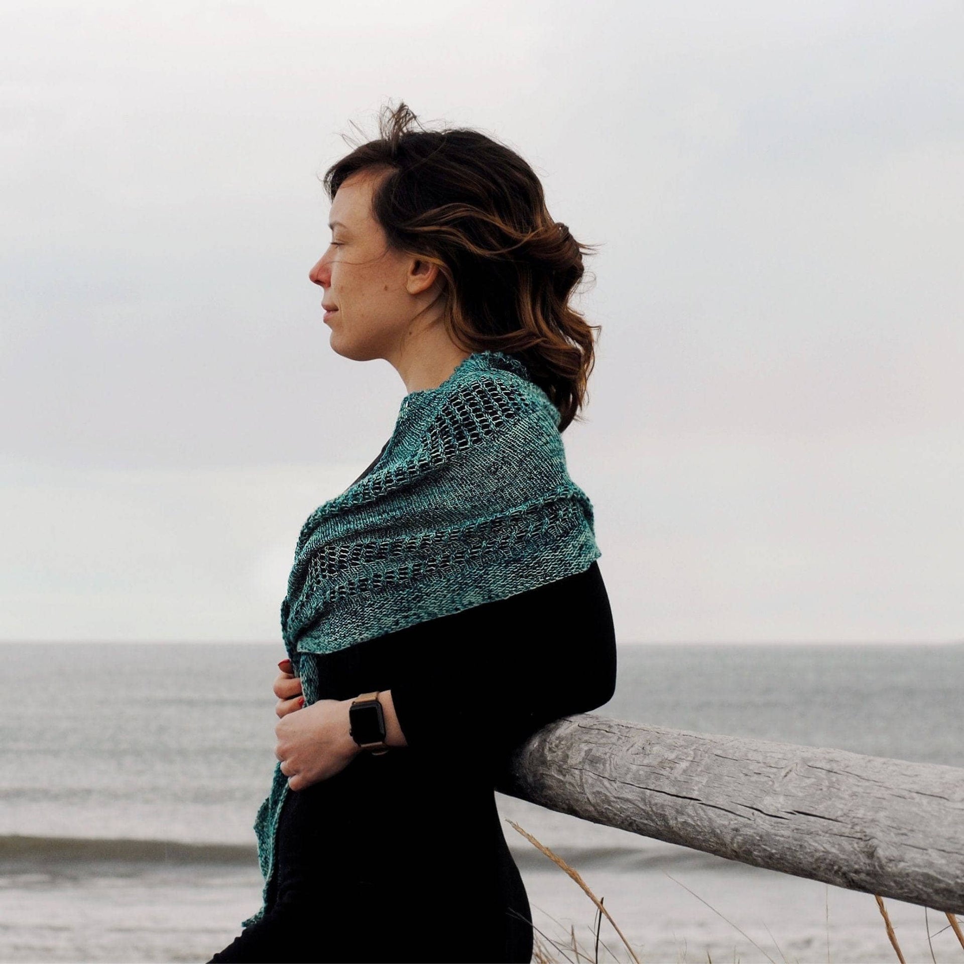 Emerald Bay Shawl Knit Pattern - Easy Lace and Stockinette Design