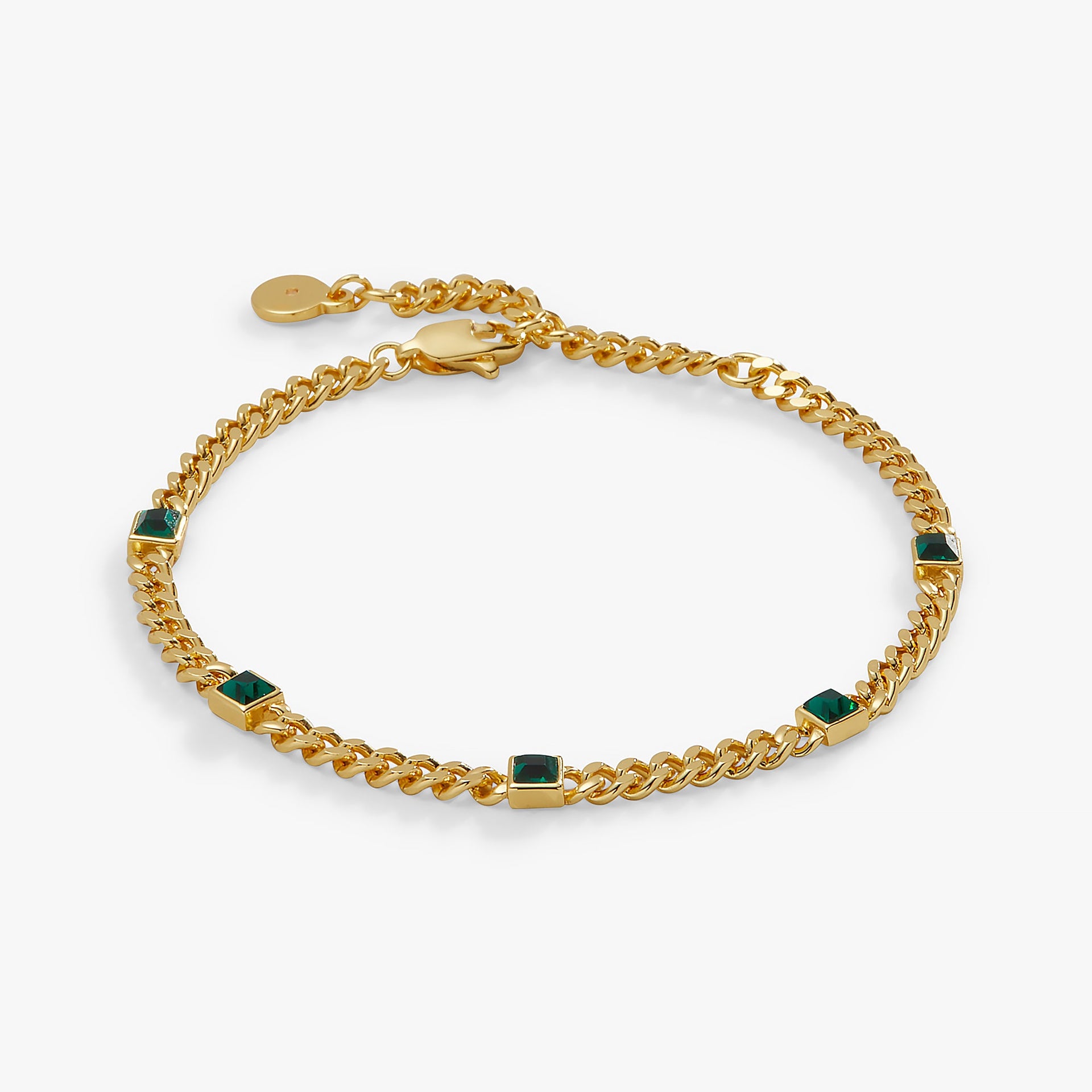 May Birthstone Emerald Green Curb Chain Bracelet