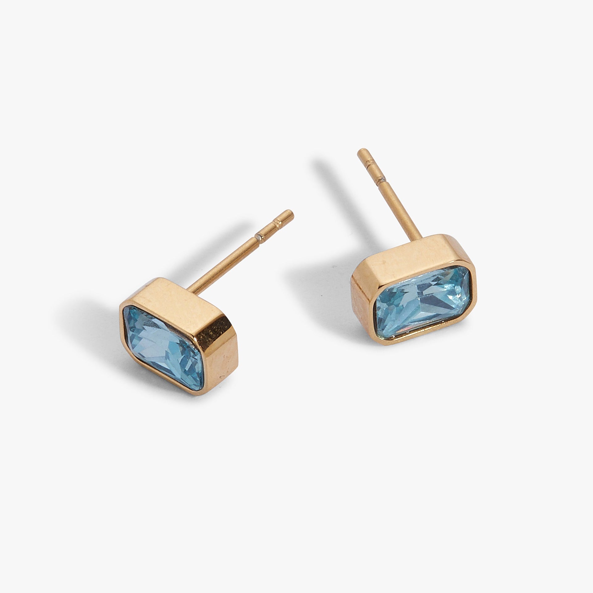 March Aquamarine Birthstone Stud Earrings in Bezel Setting