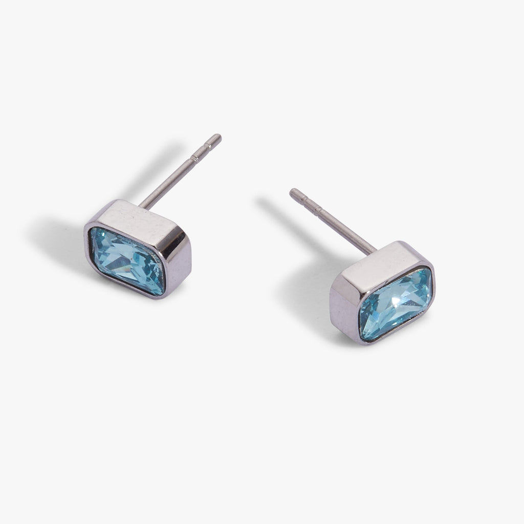 March Aquamarine Birthstone Stud Earrings in Bezel Setting