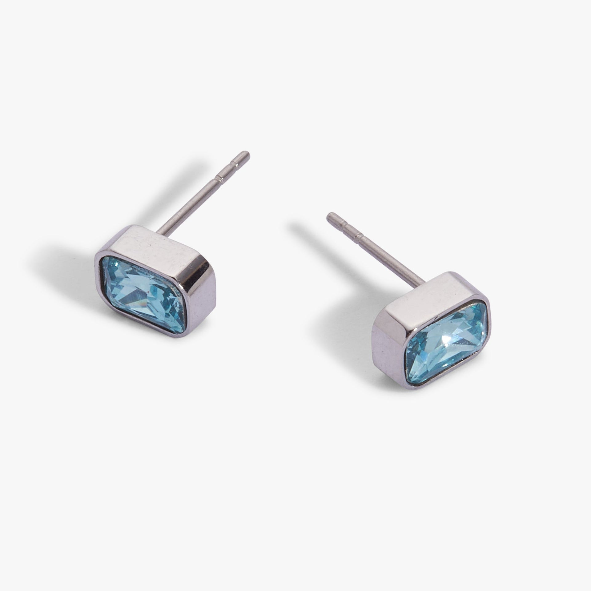 March Aquamarine Birthstone Stud Earrings in Bezel Setting