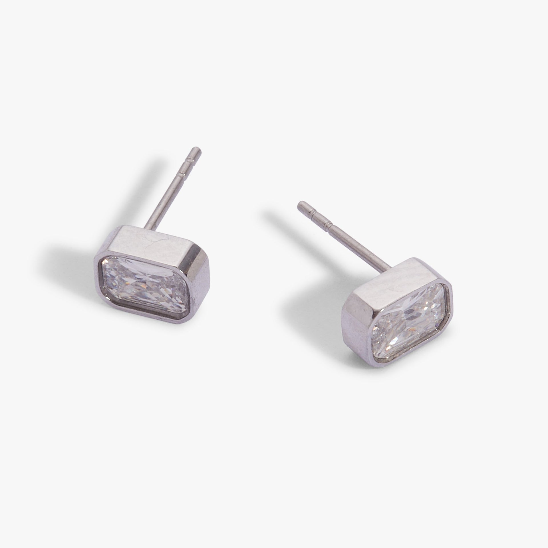 April Birthstone Stud Earrings, Emerald-Cut Clear Crystal