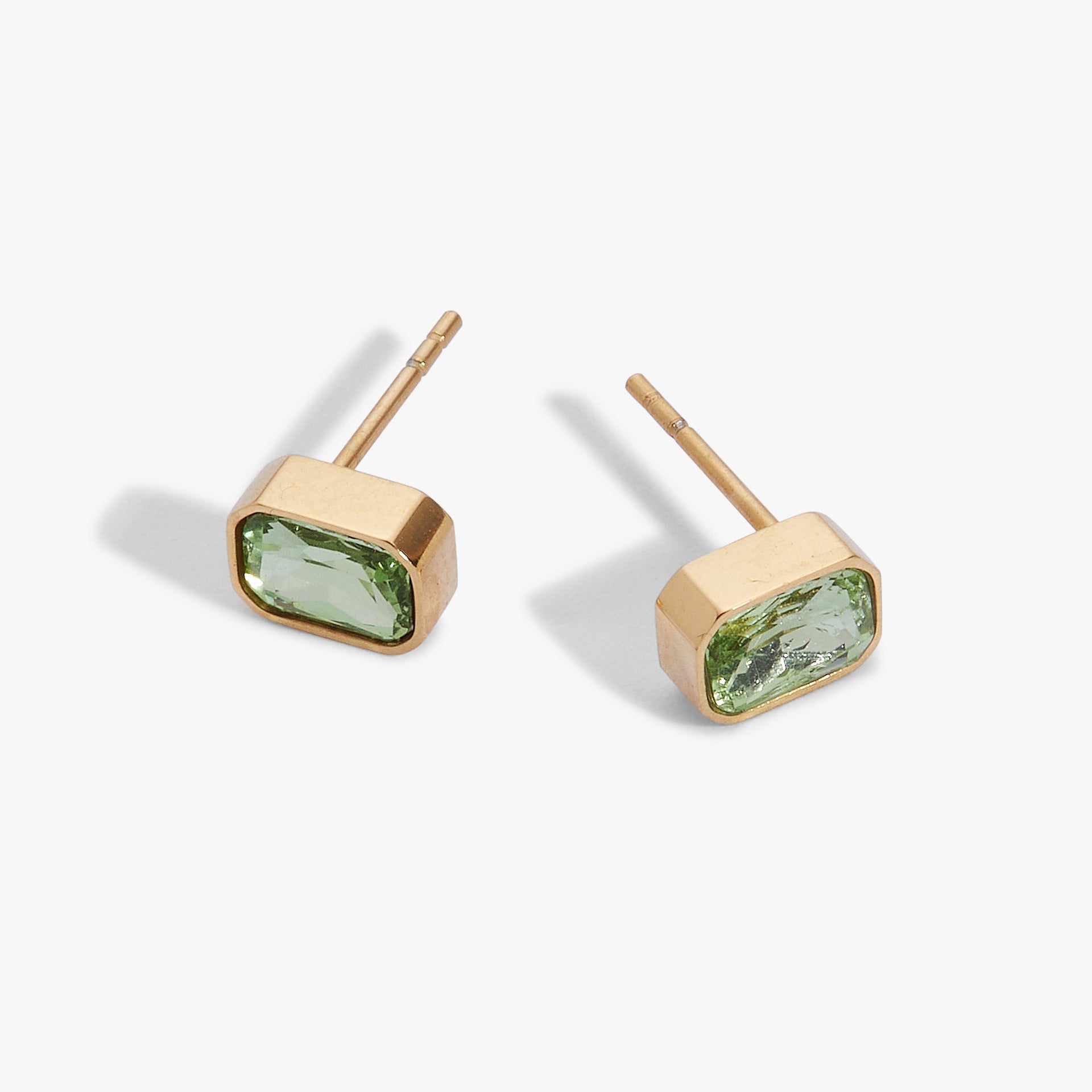 August Birthstone Stud Earrings with Emerald-Cut Peridot Crystal