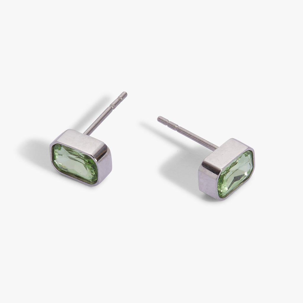August Birthstone Stud Earrings with Emerald-Cut Peridot Crystal