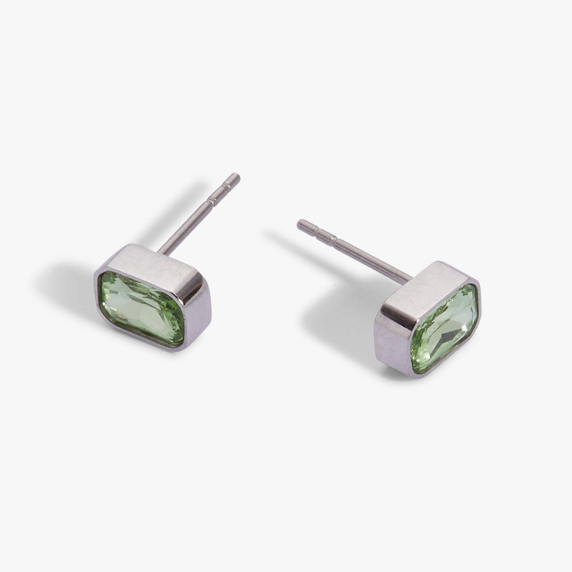 August Birthstone Stud Earrings with Emerald-Cut Peridot Crystal