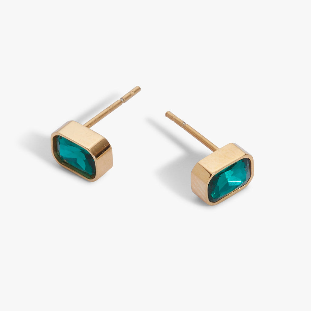 December Birthstone Stud Earrings, Emerald-Cut Blue Zircon