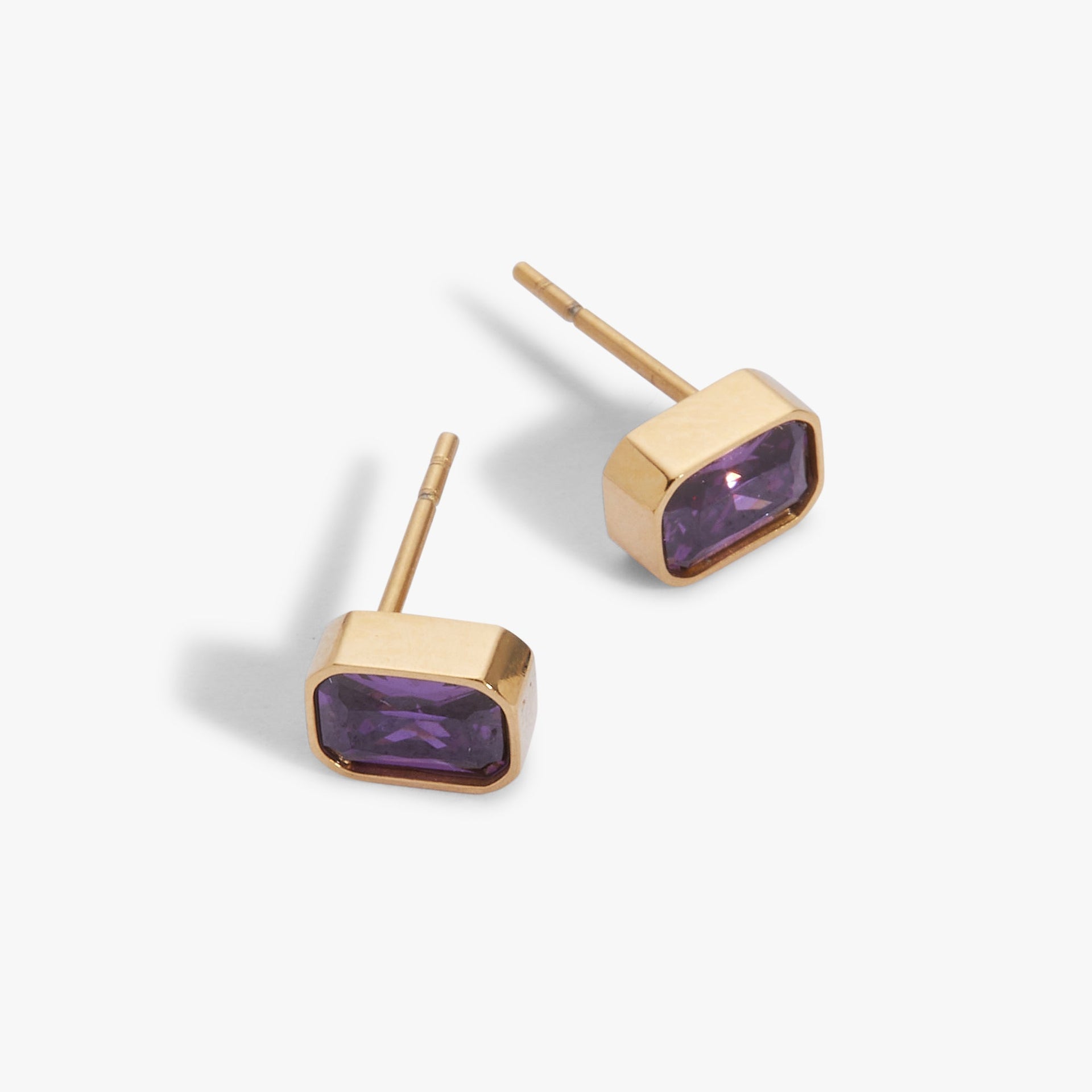 February Amethyst Emerald-Cut Birthstone Stud Earrings