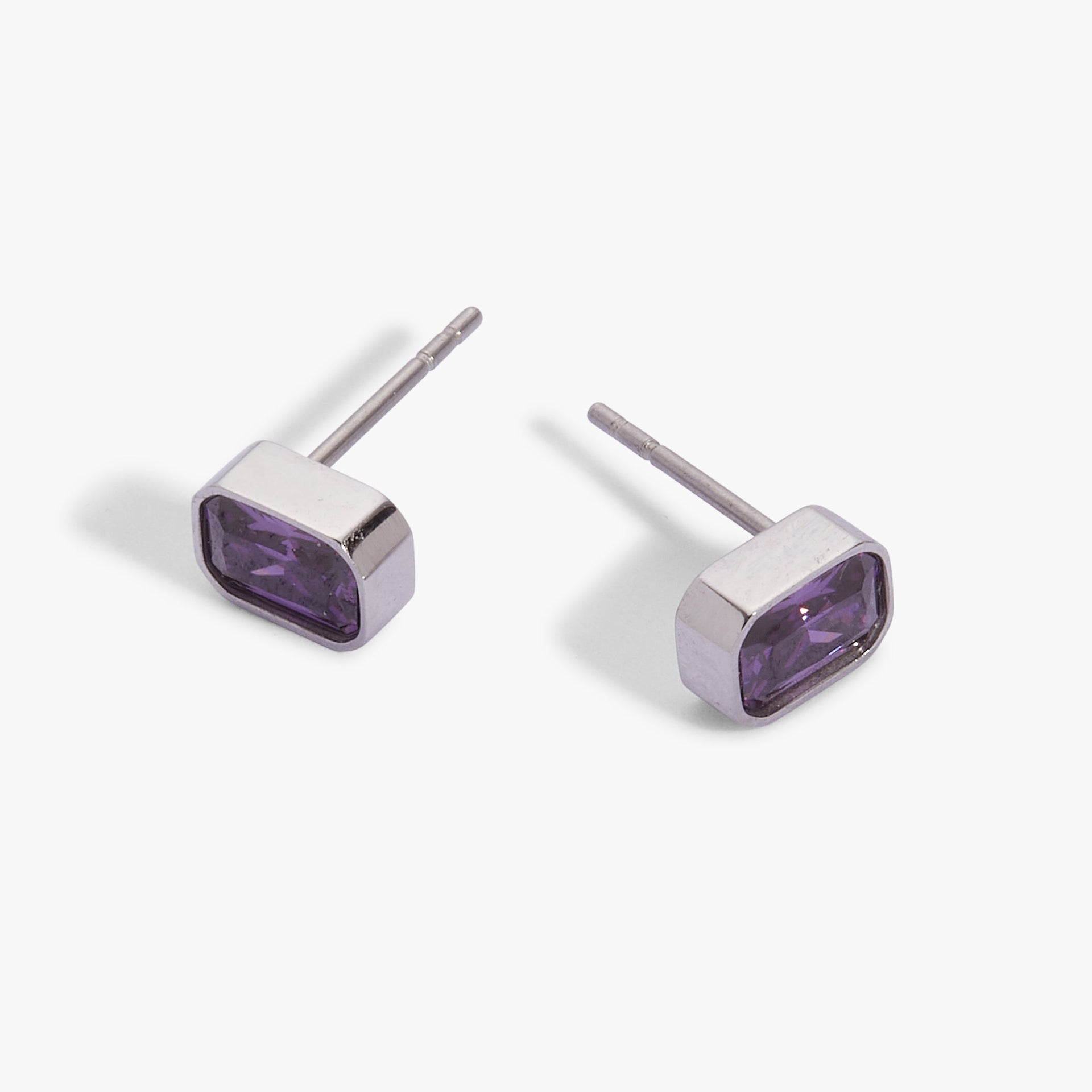 February Amethyst Emerald-Cut Birthstone Stud Earrings