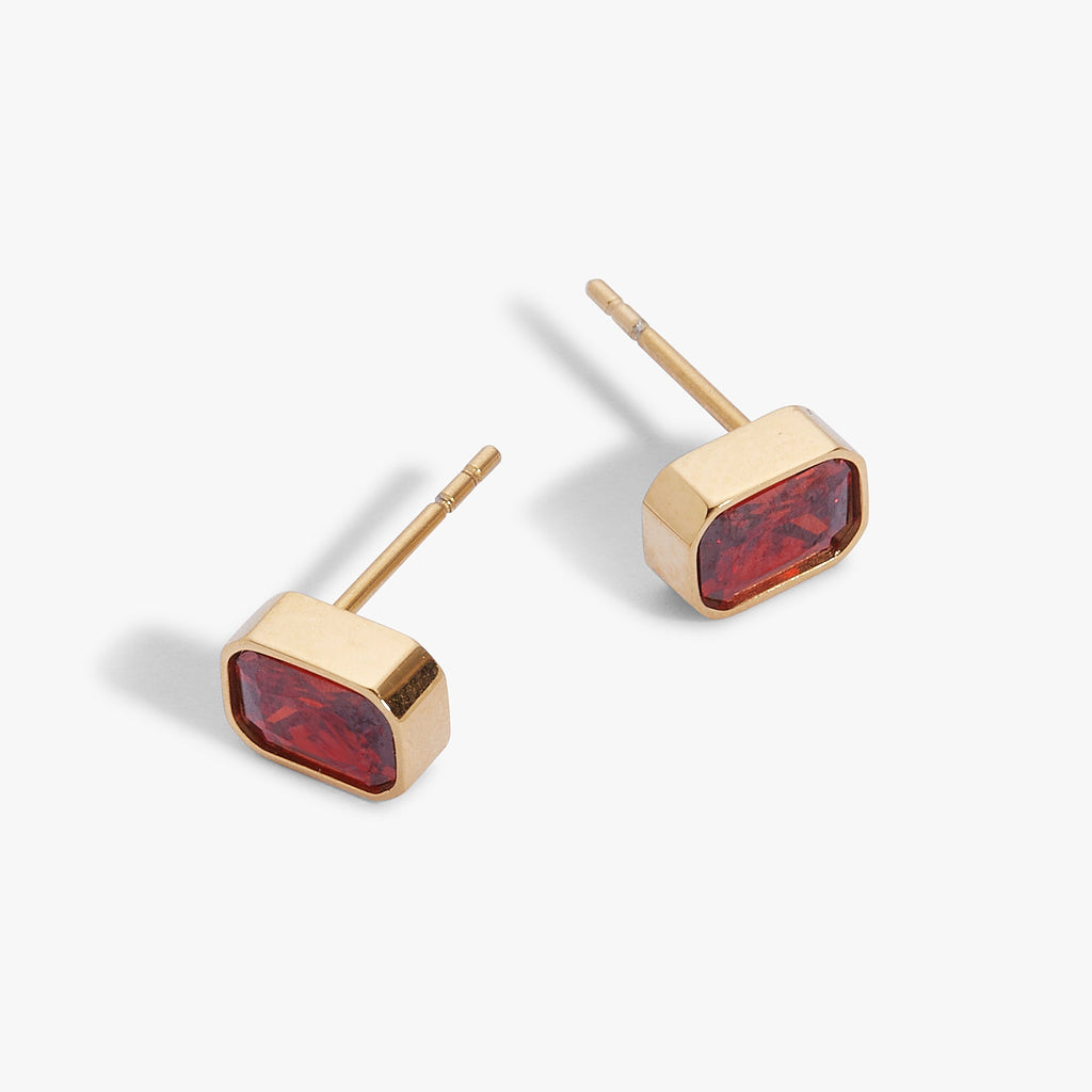 January Birthstone Stud Earrings with Emerald-Cut Siam Red Crystal