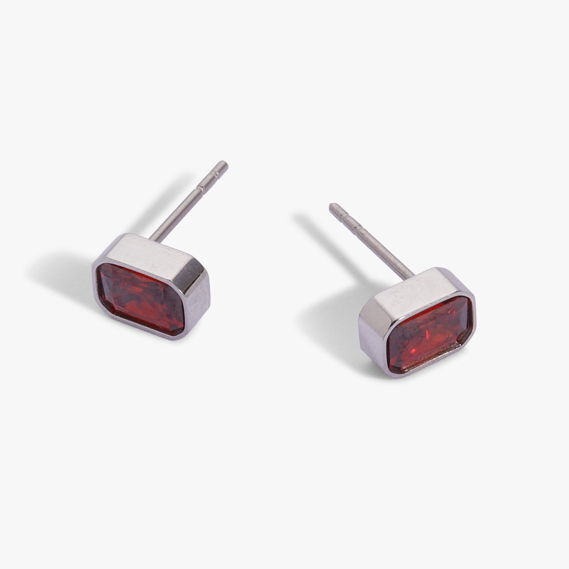 January Birthstone Stud Earrings with Emerald-Cut Siam Red Crystal