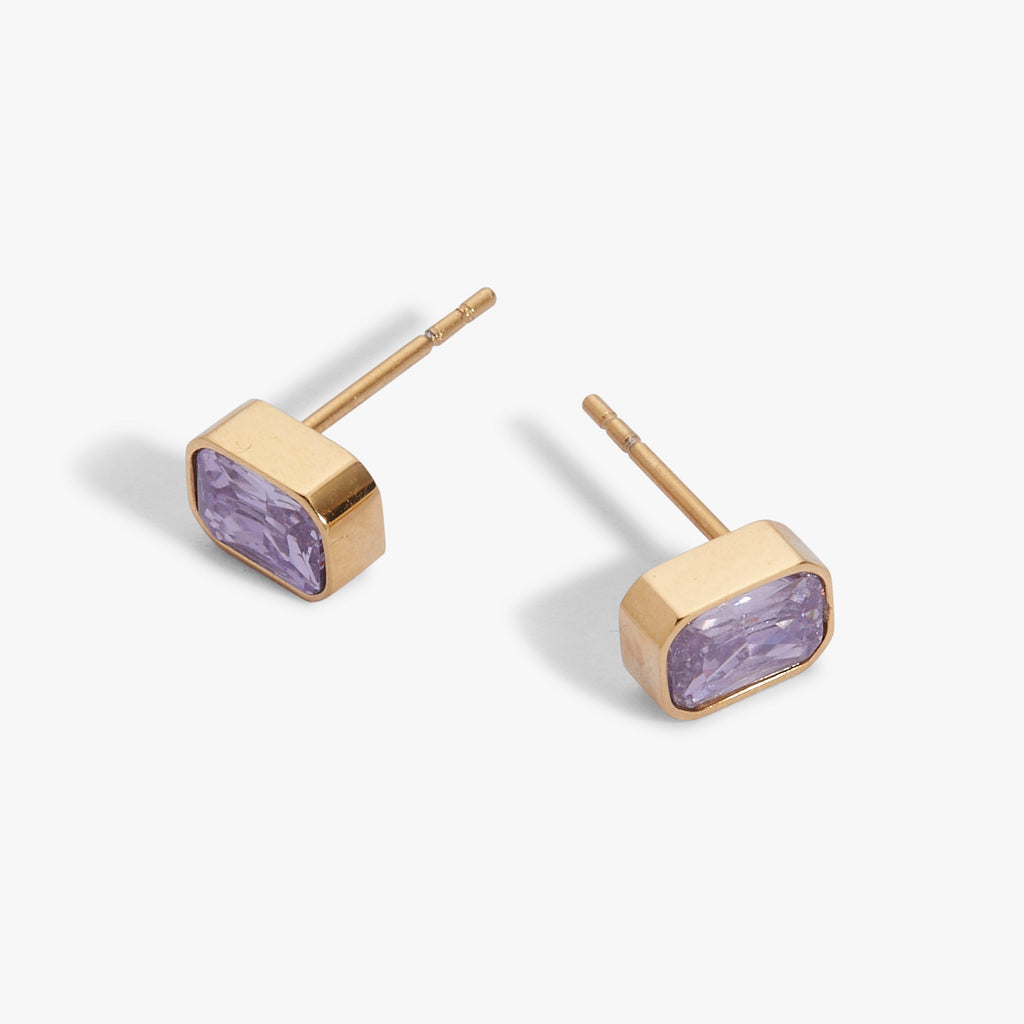 June Light Amethyst Birthstone Stud Earrings in Bezel Setting