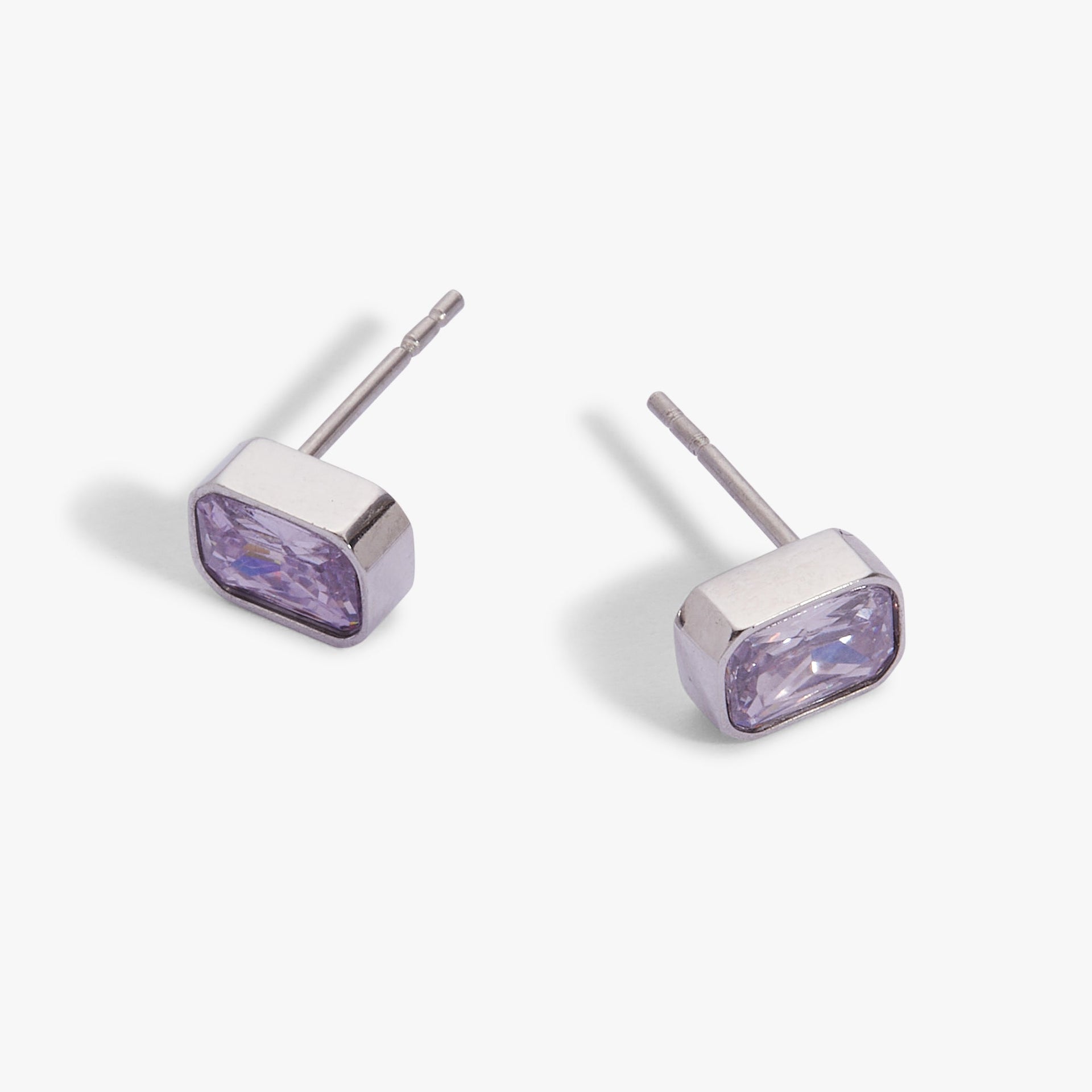 June Light Amethyst Birthstone Stud Earrings in Bezel Setting