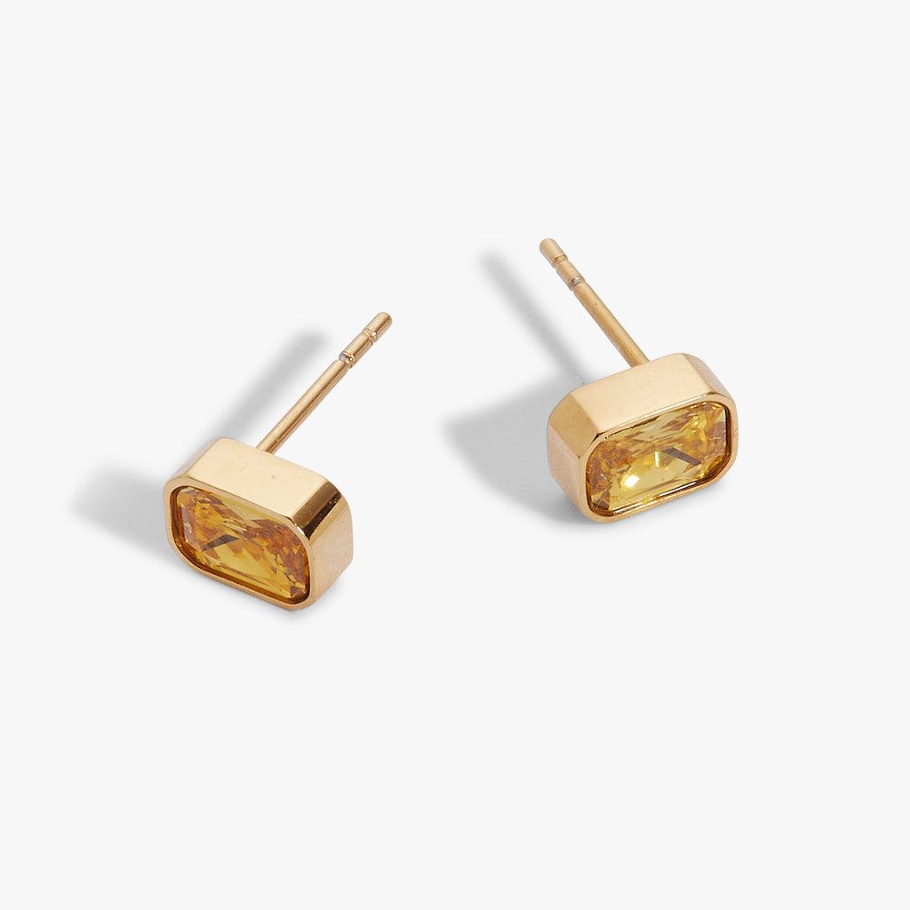 November Birthstone Stud Earrings with Emerald-Cut Topaz Crystal