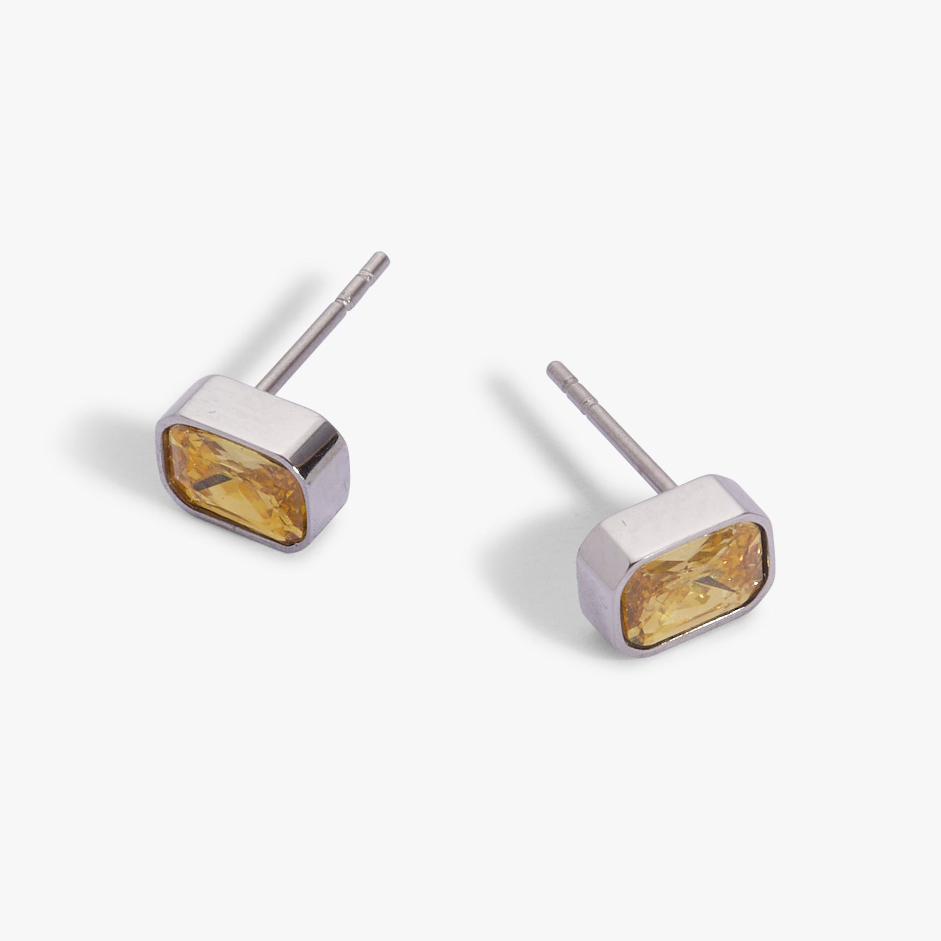 November Birthstone Stud Earrings with Emerald-Cut Topaz Crystal