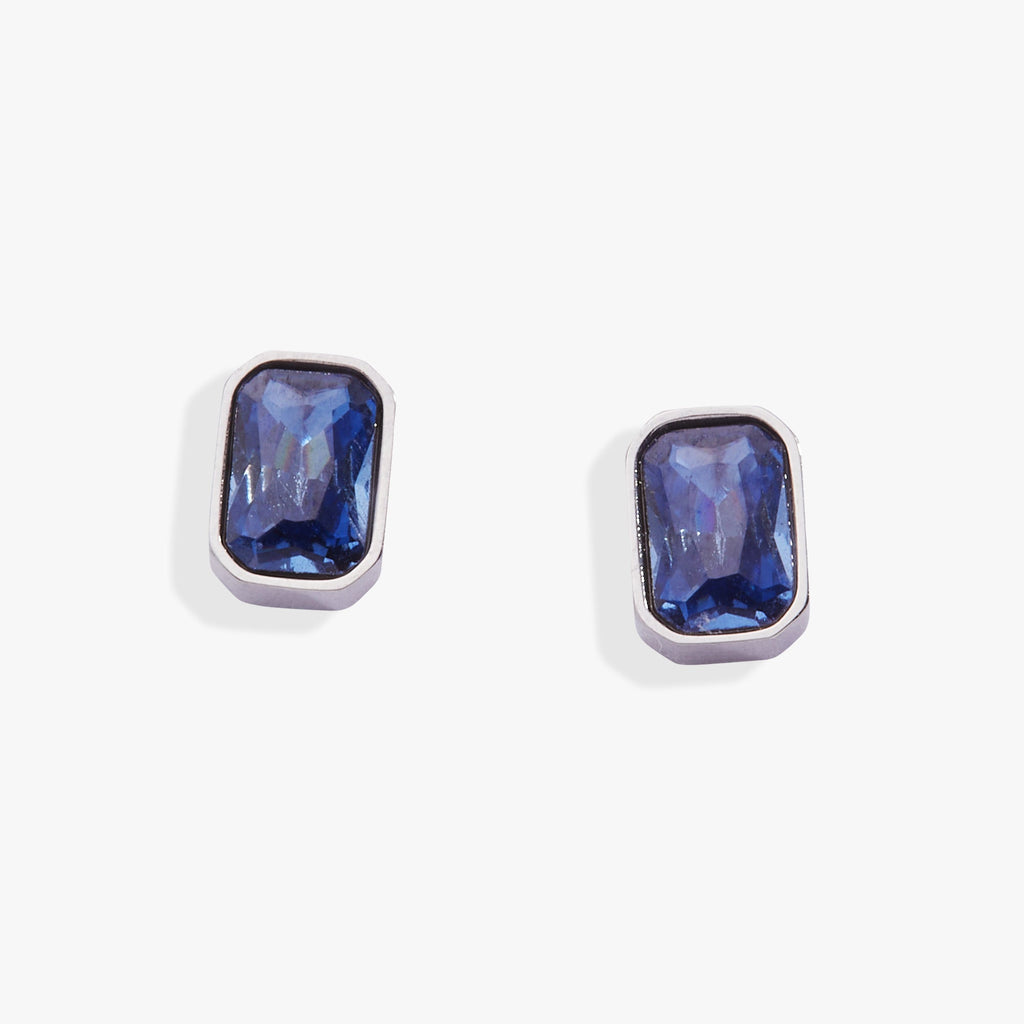 September Birthstone Stud Earrings, Emerald-Cut Sapphire Glass