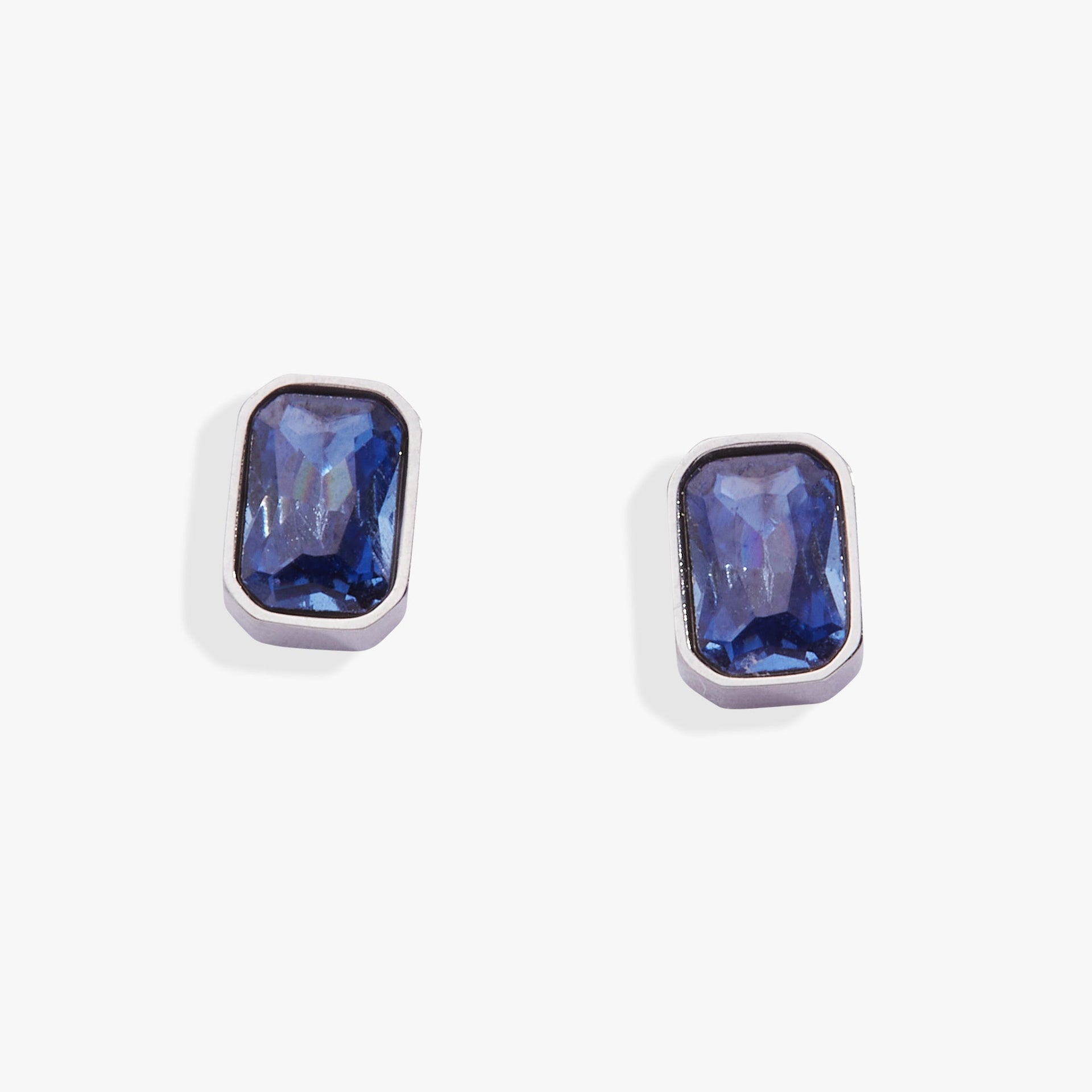 September Birthstone Stud Earrings, Emerald-Cut Sapphire Glass
