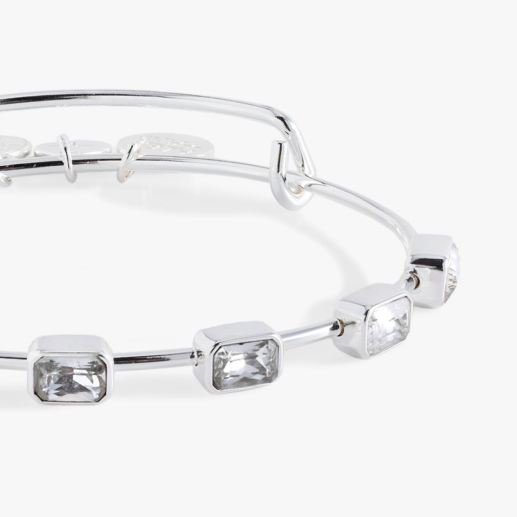 April Birthstone Emerald Cut Clear Crystal Expandable Bangle