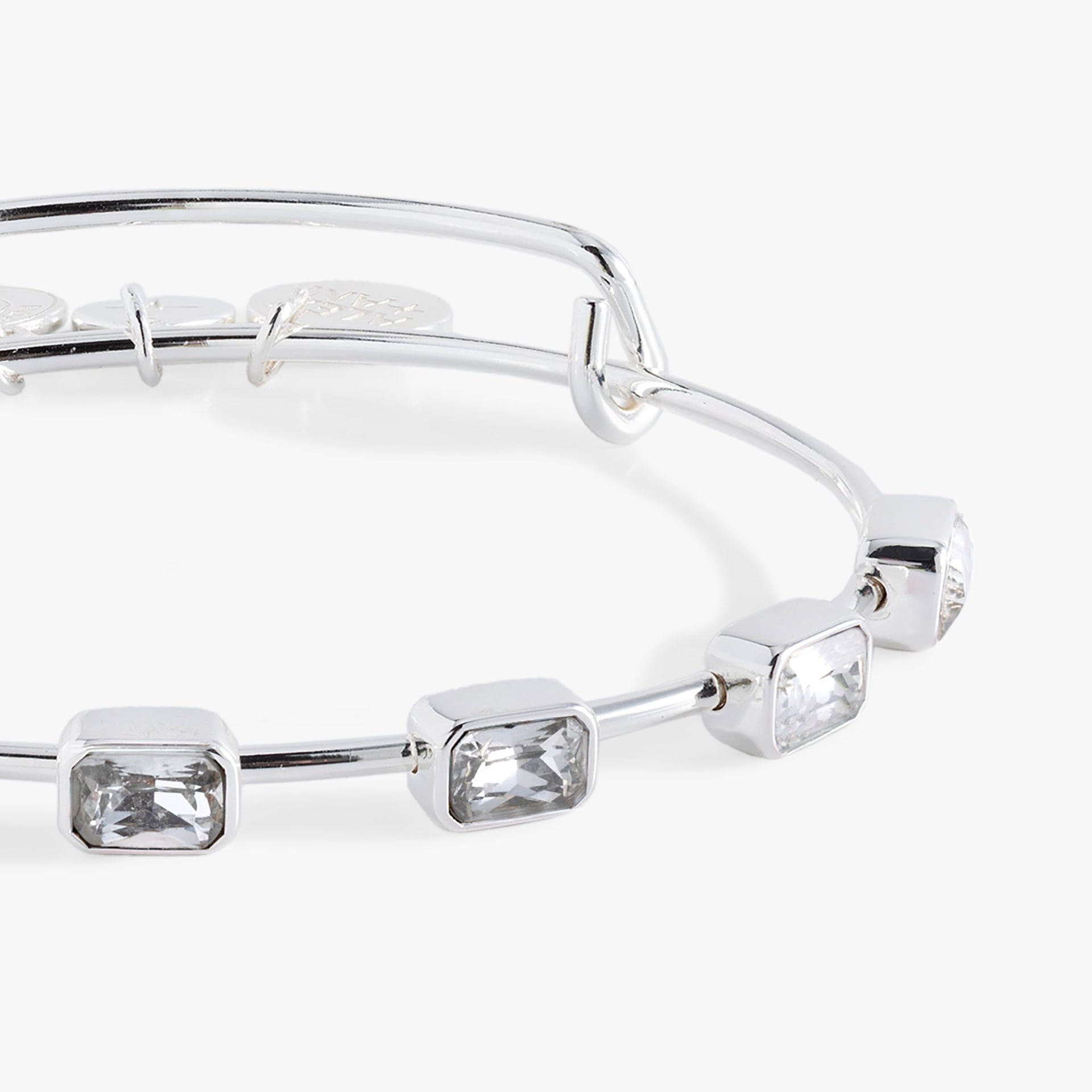 April Birthstone Emerald Cut Clear Crystal Expandable Bangle