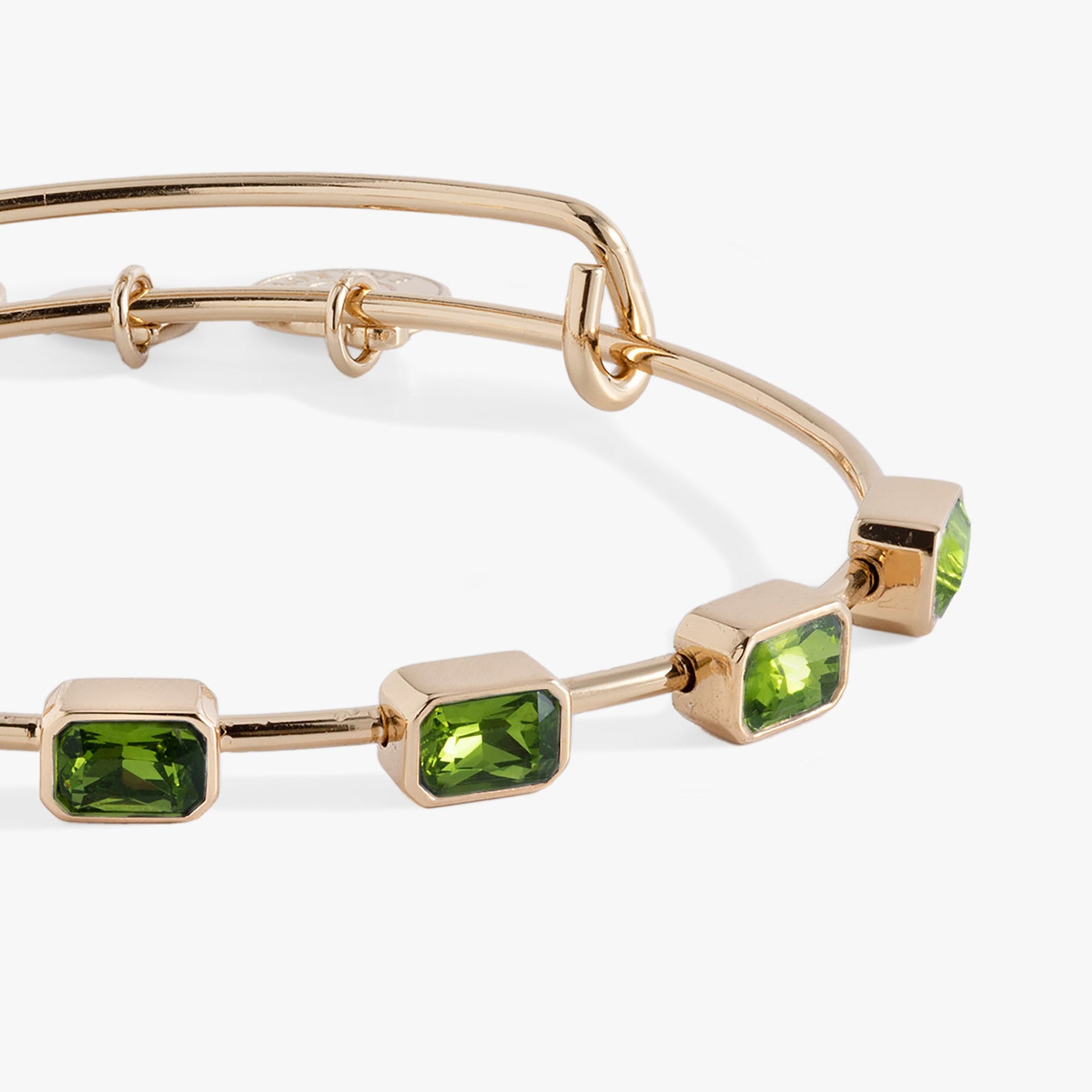 August Birthstone Emerald Cut Peridot Green Crystal Bangle