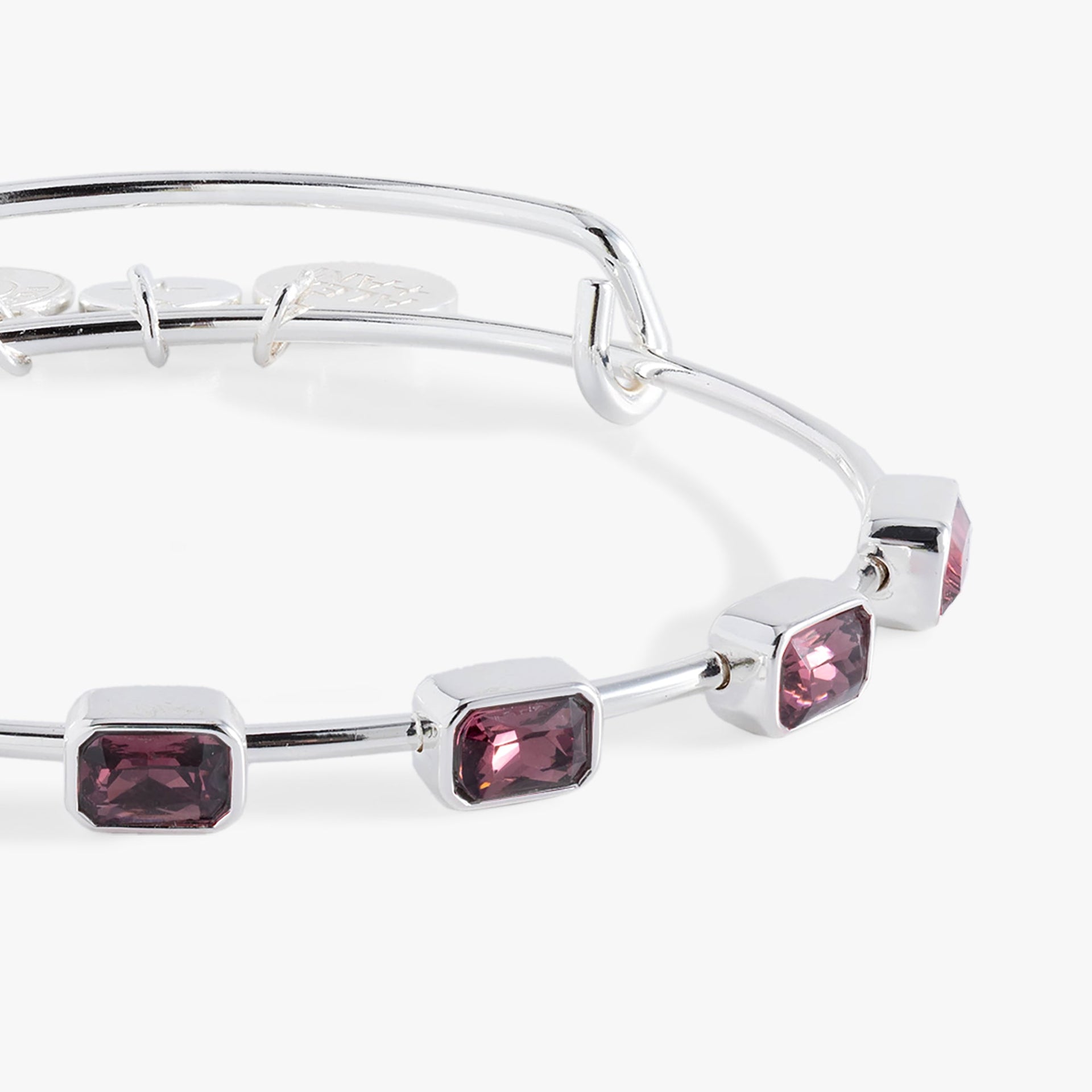 Emerald Cut February Birthstone Bangle with Amethyst Crystals