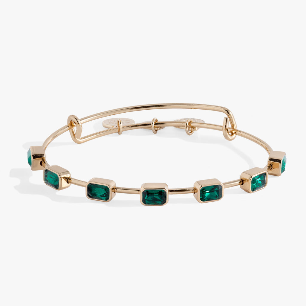Emerald Cut May Birthstone Bangle Bracelet with Green Crystals