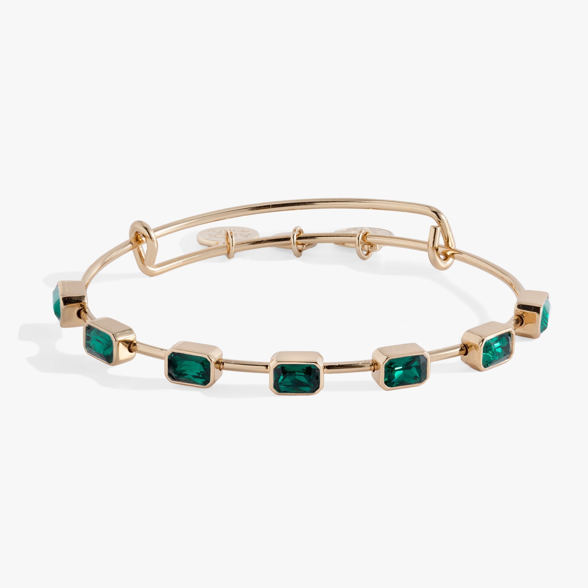 Emerald Cut May Birthstone Bangle Bracelet with Green Crystals