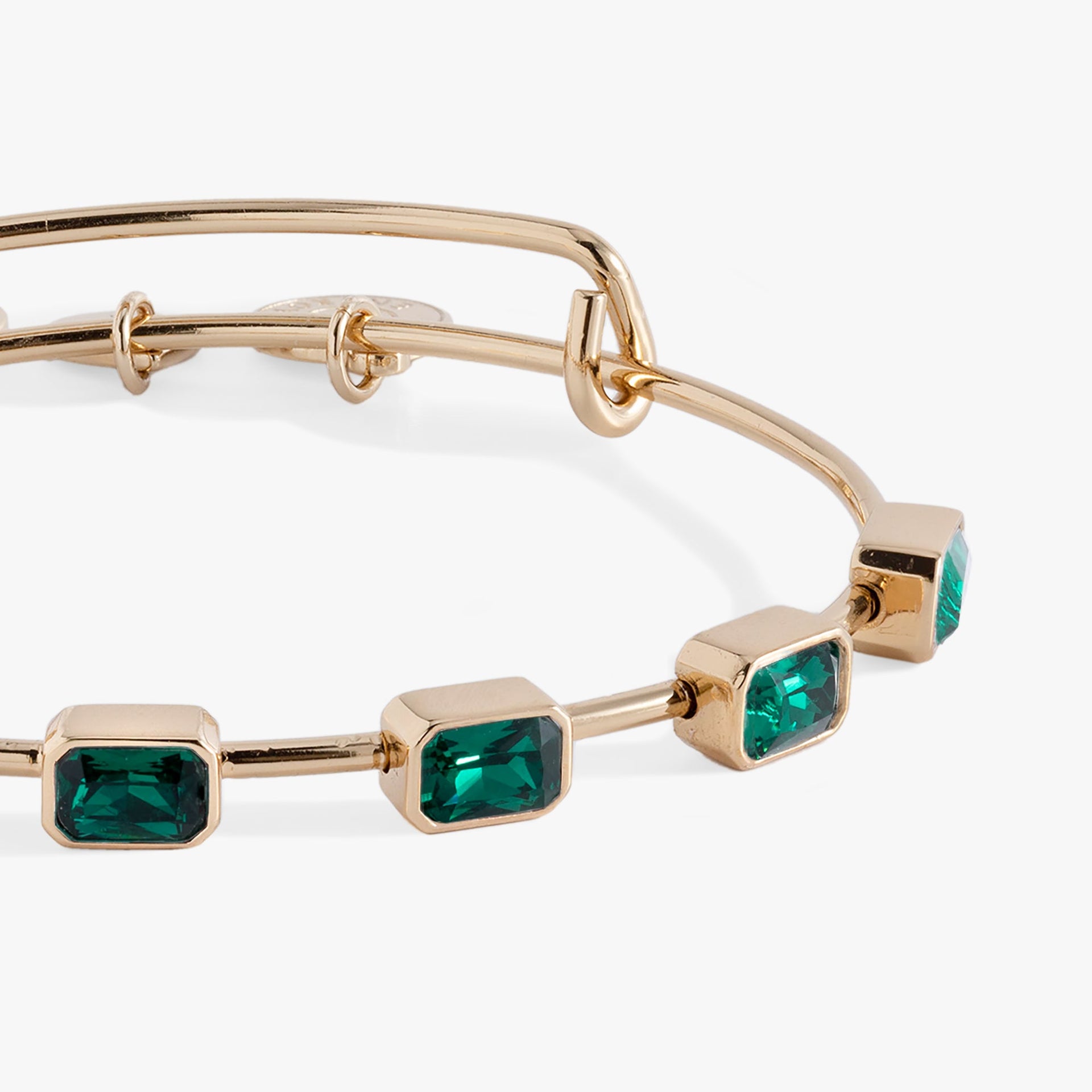 Emerald Cut May Birthstone Bangle Bracelet with Green Crystals