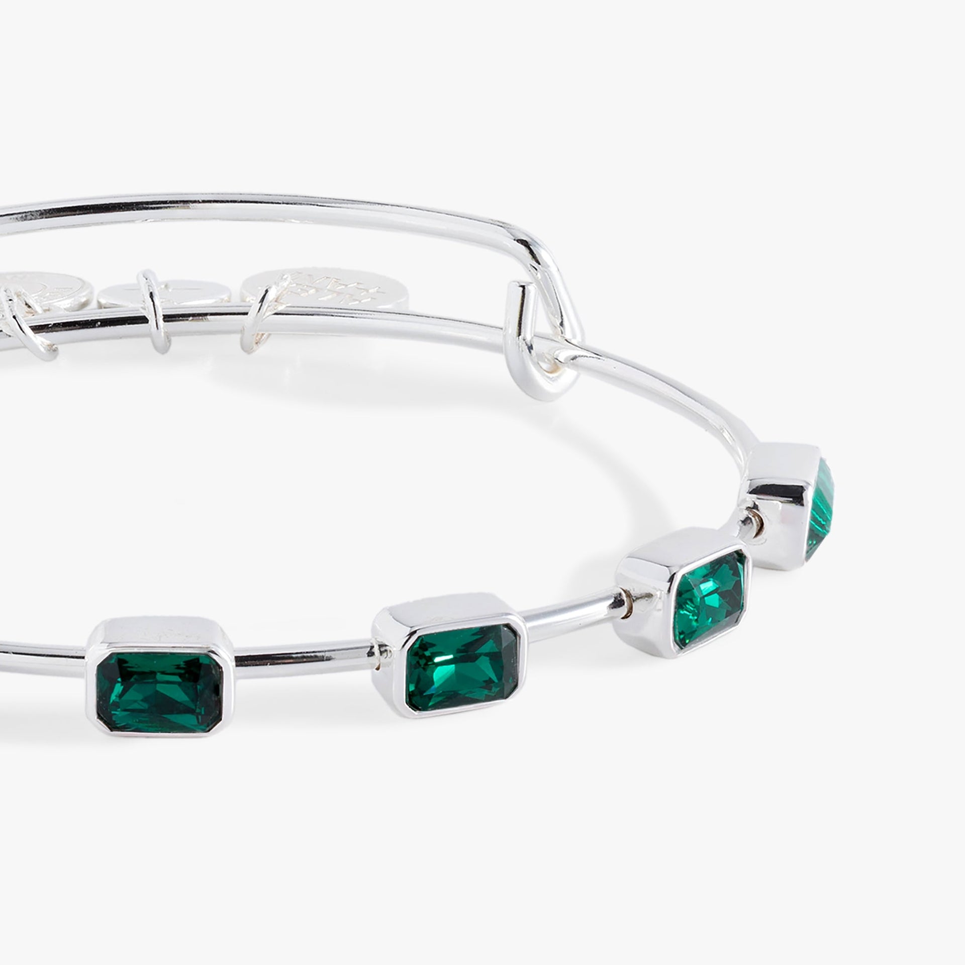 Emerald Cut May Birthstone Bangle Bracelet with Green Crystals